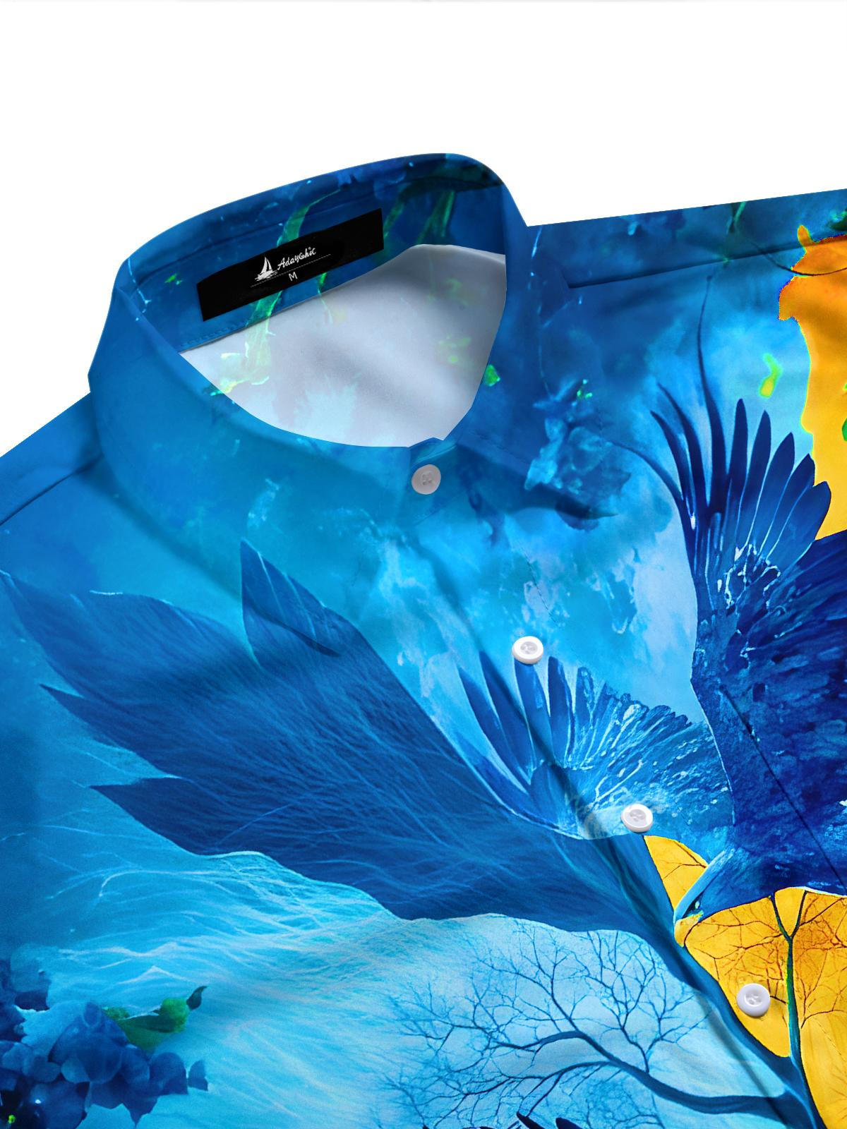 Art Blue Eagle Color-Blocked Tree Men's Pocket Long Sleeve Shirts