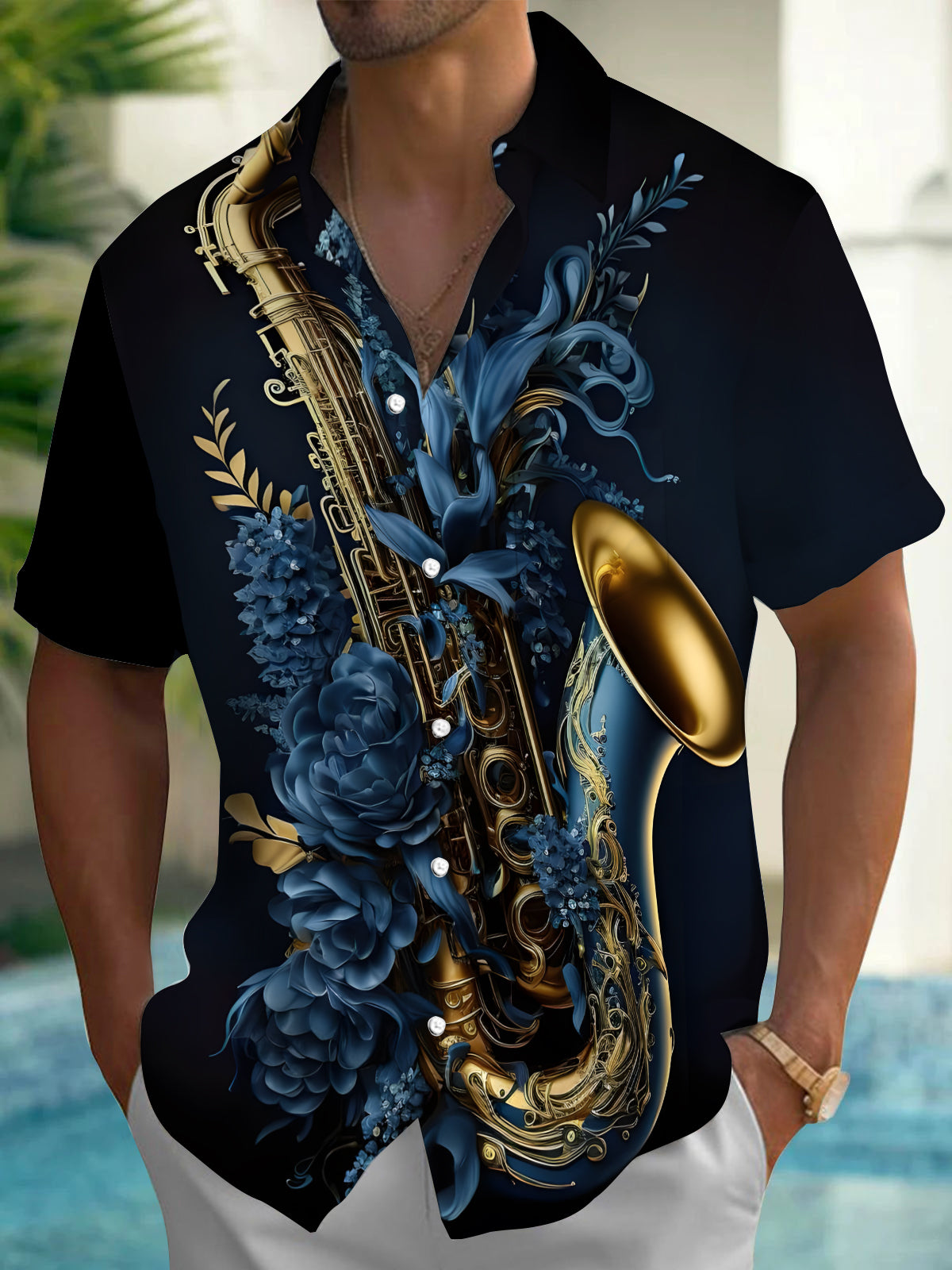 Saxophone Men's Pocket Short Sleeve Shirts