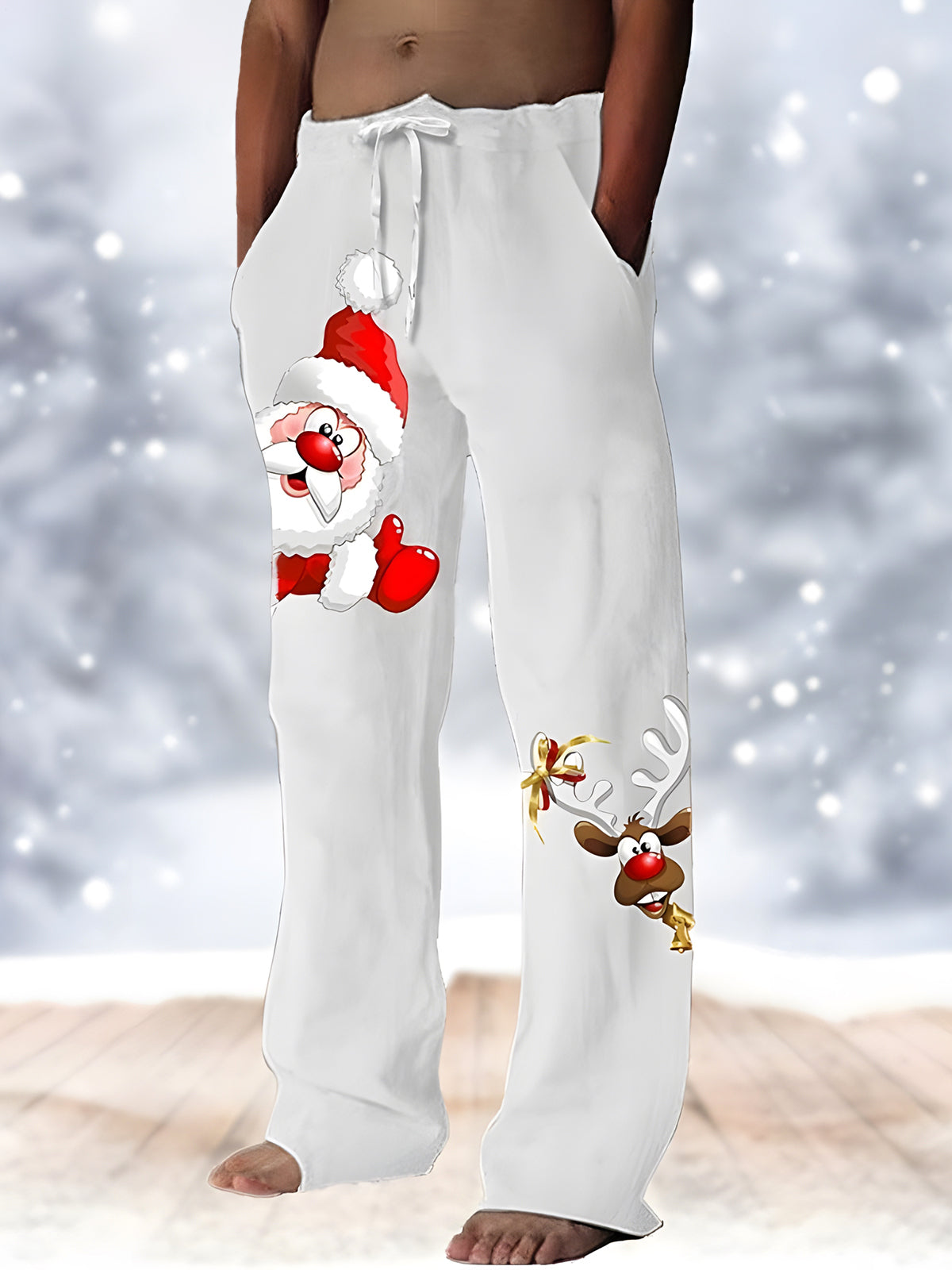 Christmas Deer Santa Claus Men's Casual Elastic Waist Pants
