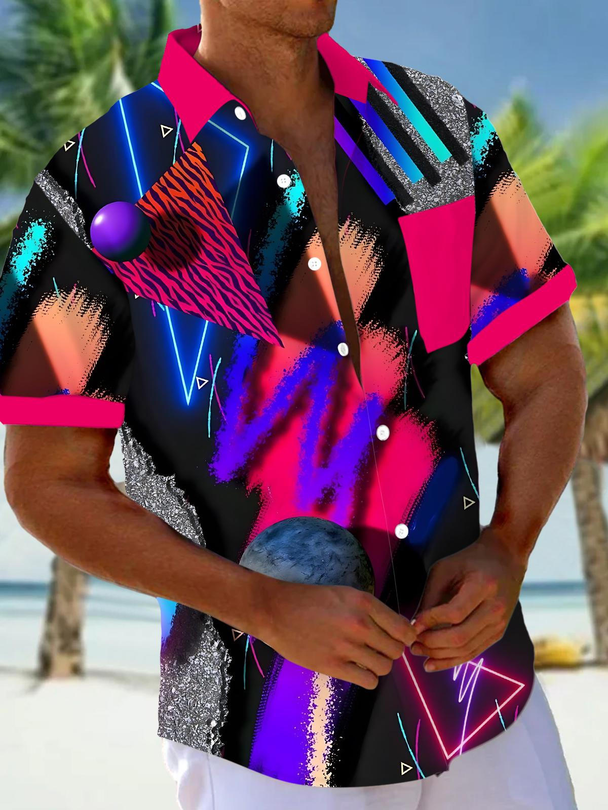 Geometric Print Men's Pocket Short Sleeve Shirts