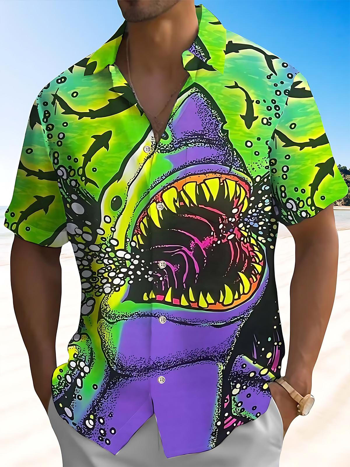 Shark Art Print Men's Pocket Short Sleeve Shirts