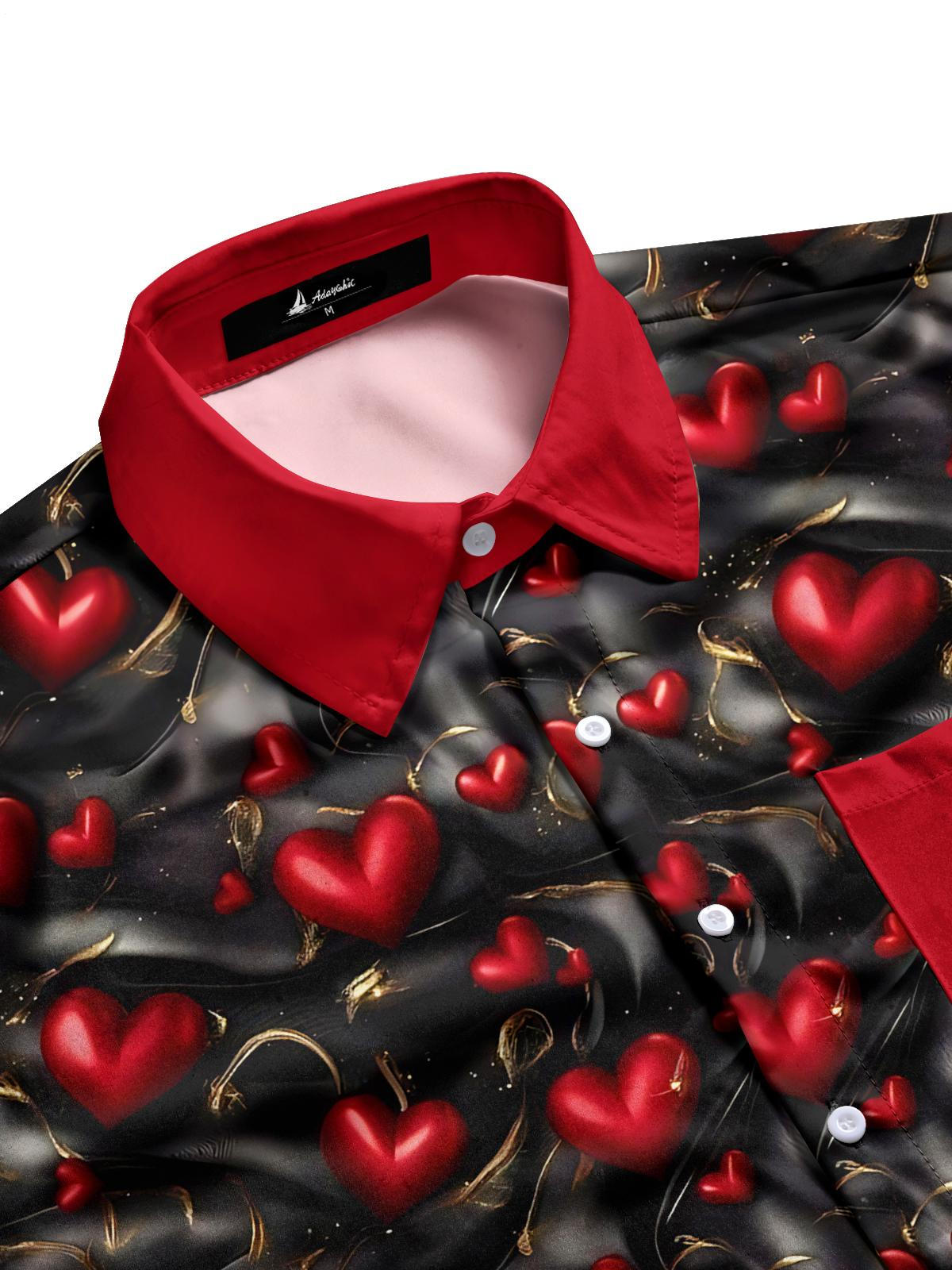Valentine's Day Heart Print Men's Pocket Short Sleeve Shirts