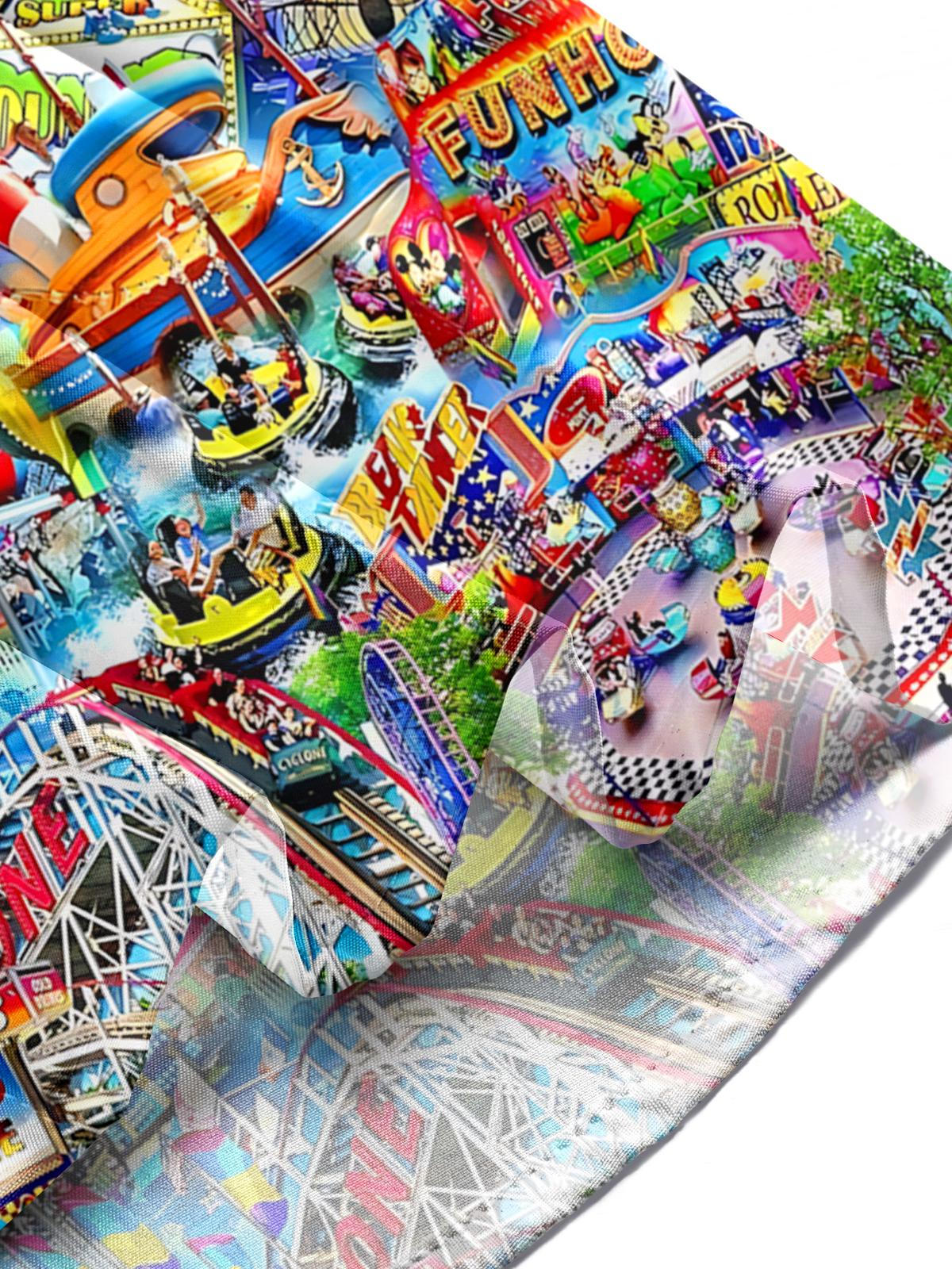 Amusement Park Print Men's Pocket Short Sleeve Shirts