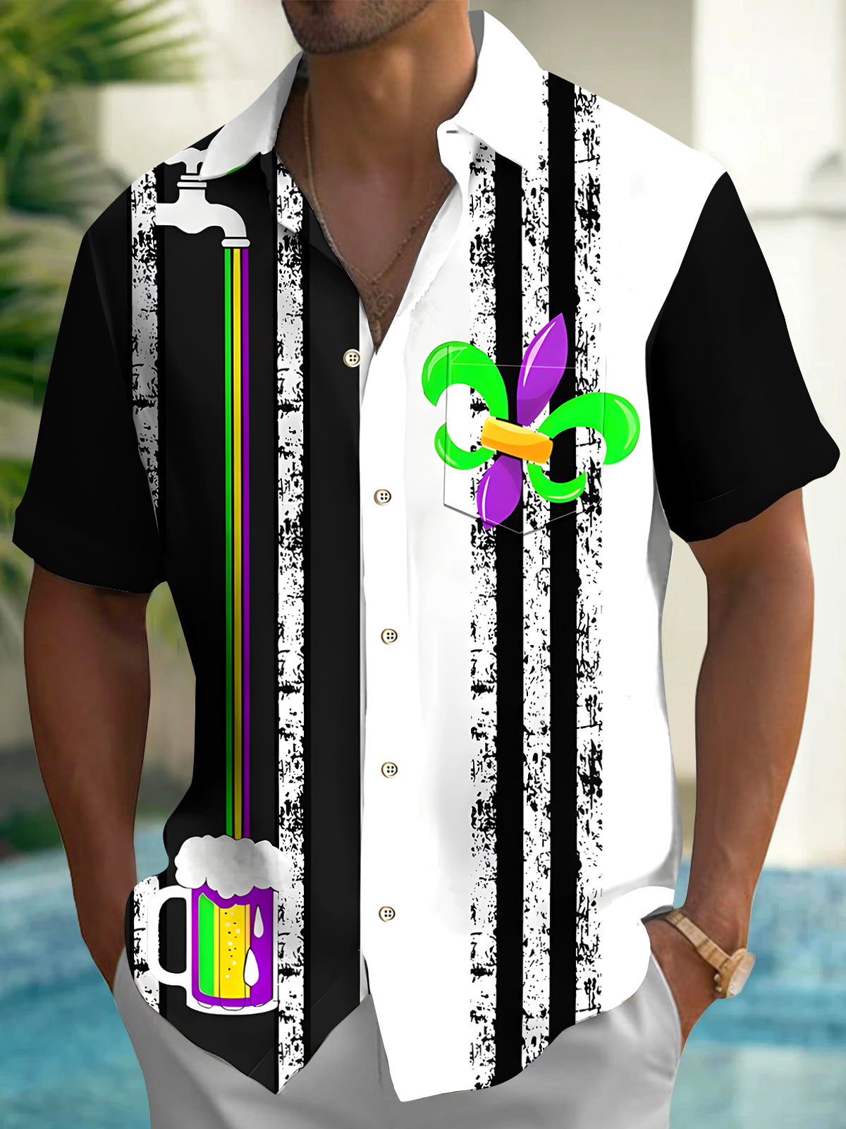 Mardi Gras Beer Men's Pocket Short Sleeve Shirts