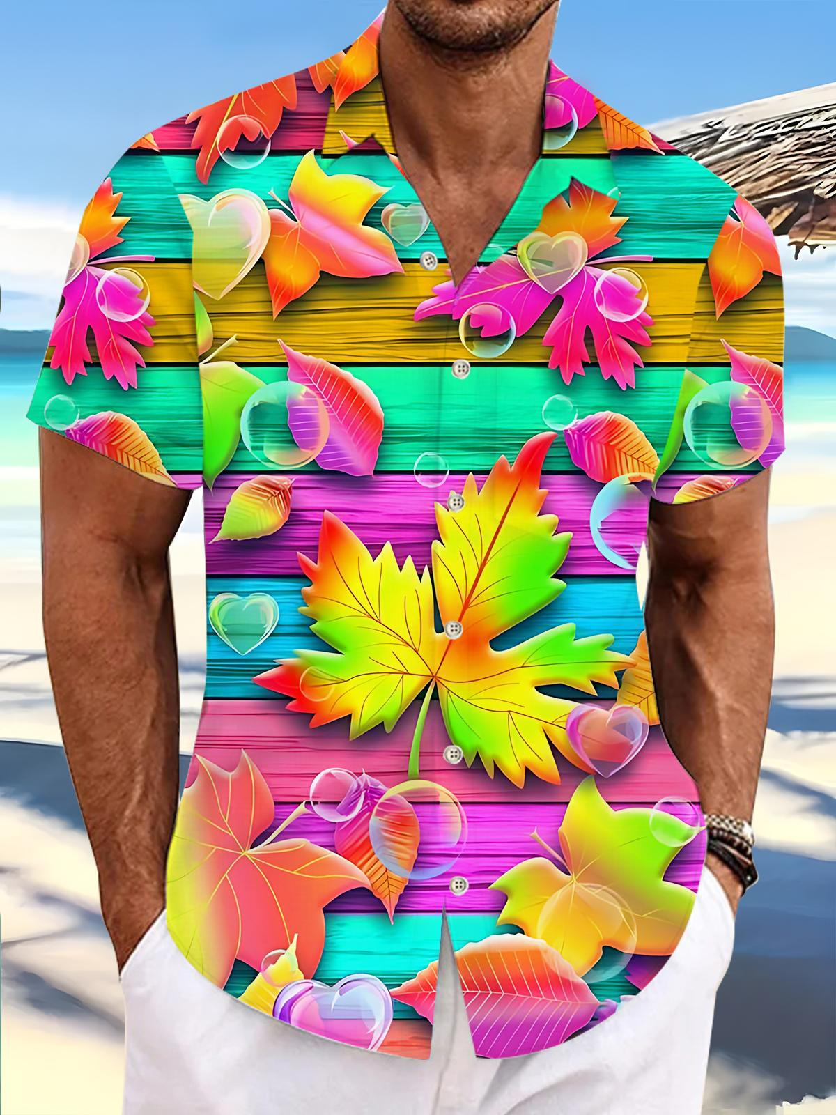 Leaf Print Men's Pocket Short Sleeve Shirts