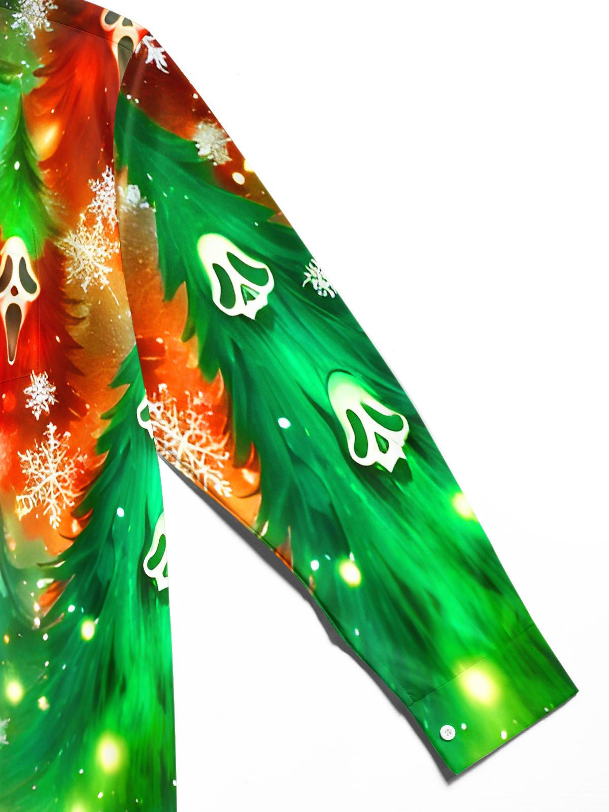 Funny Tie Dye Screaming Christmas Tree Snowflakes Xmas Men's Pocket Long Sleeve Shirts