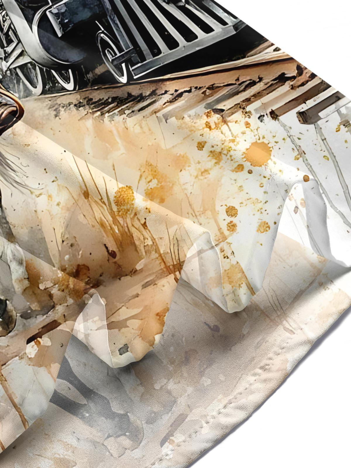 Western Cowboy Train Print Men's Pocket Long Sleeve Shirts