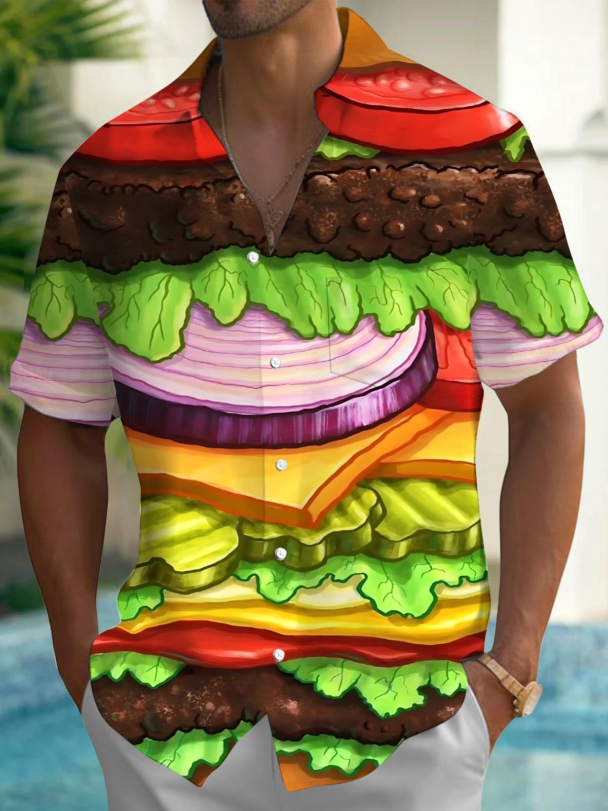 Hamburger Print Men's Pocket Short Sleeve Shirts