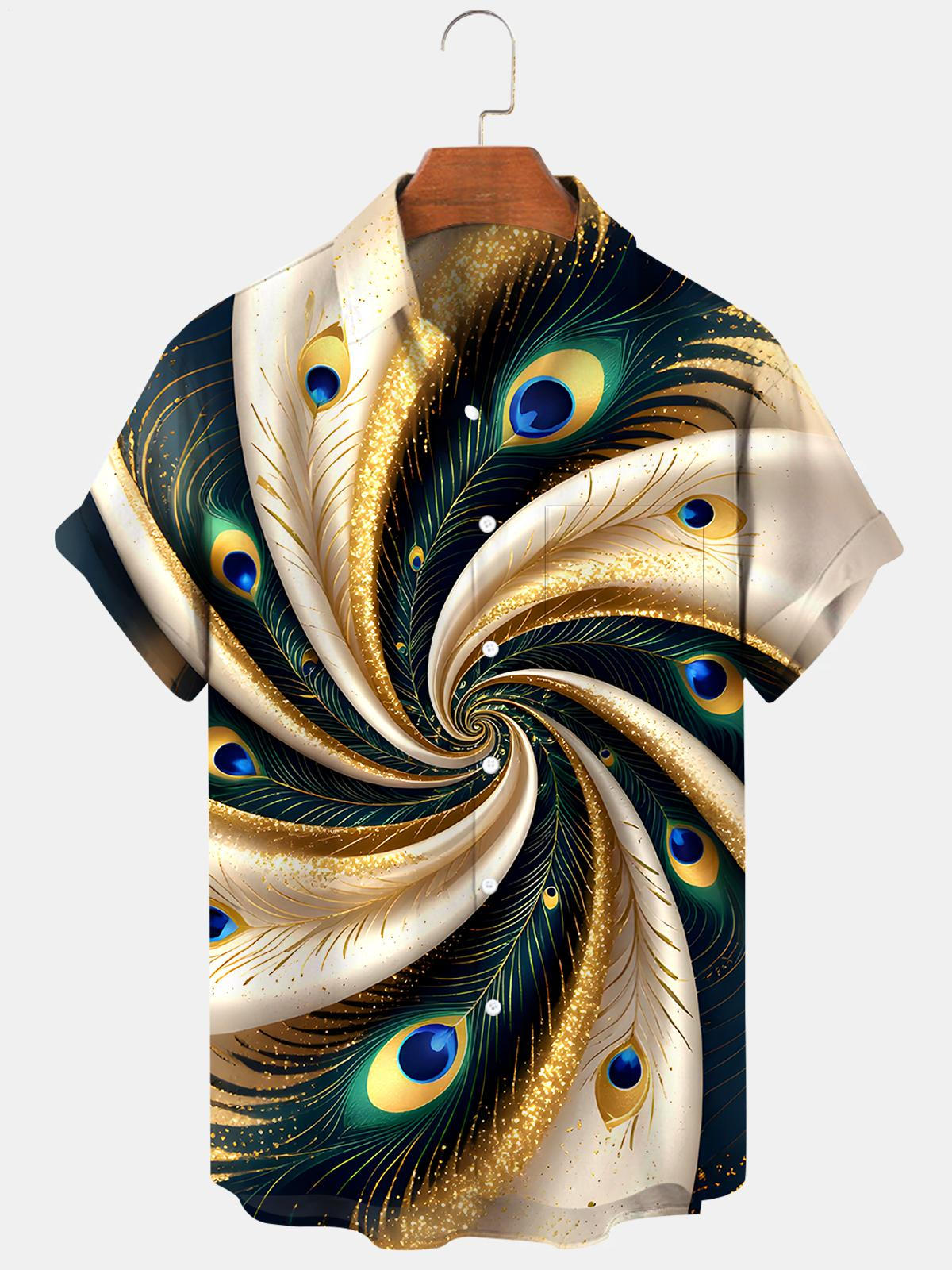 Peacock Feather Men's Pocket Short Sleeve Shirts
