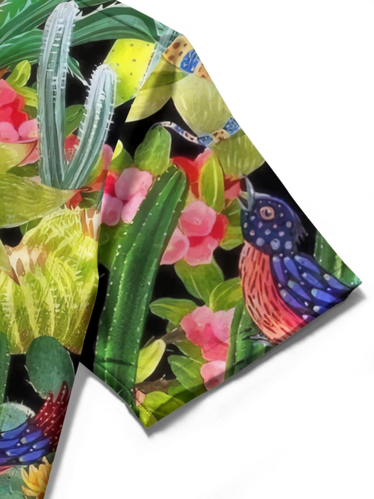 Plant Lizard Print Men's Pocket Short Sleeve Shirts