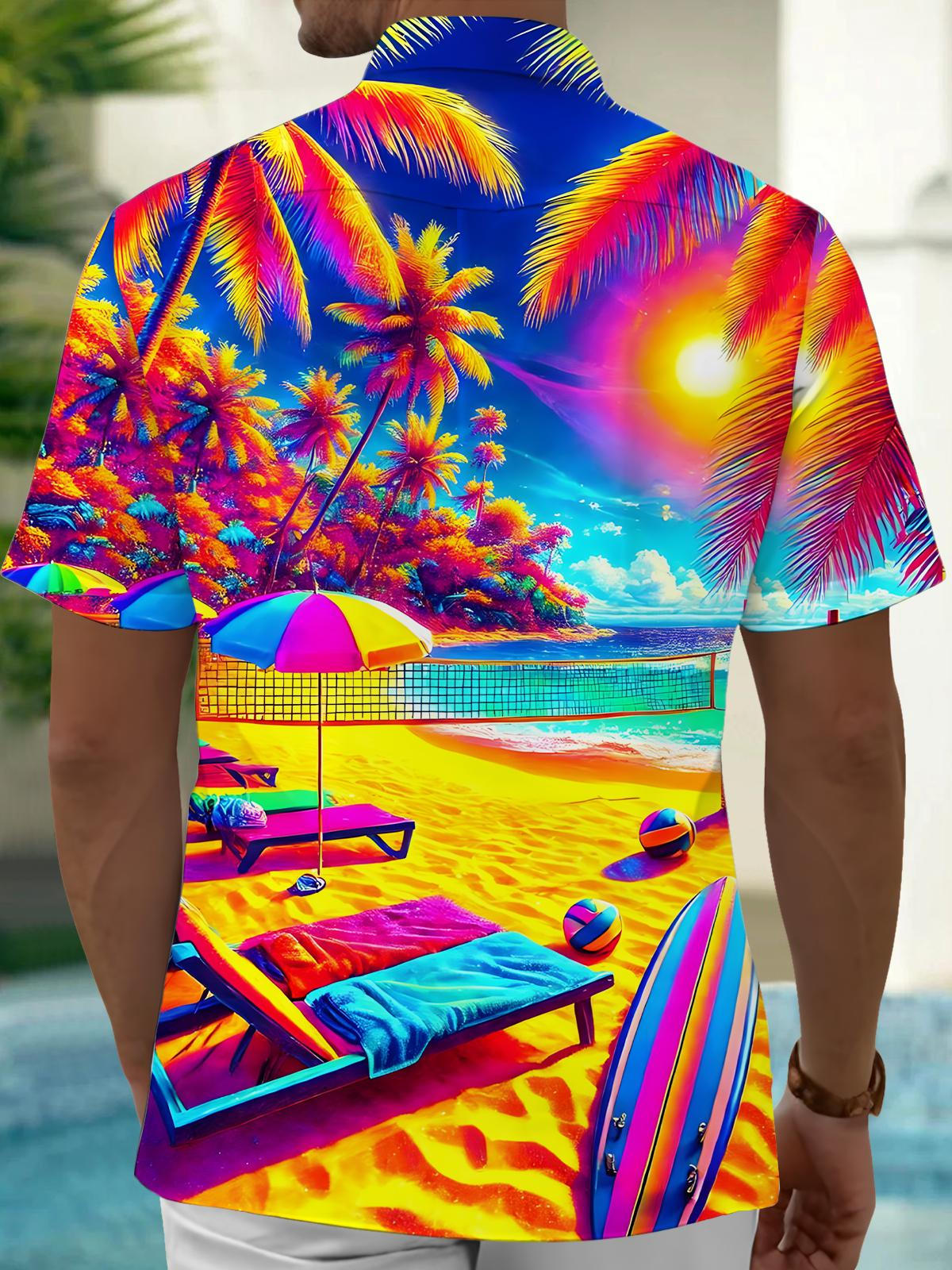 Hawaiian Beach Print Men's Pocket Short Sleeve Shirts