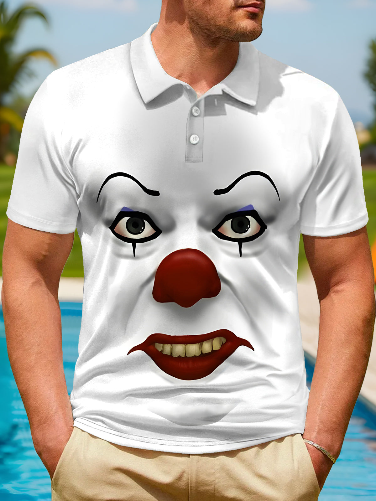 Joker Print Men's Short Sleeve Button Polo Shirt