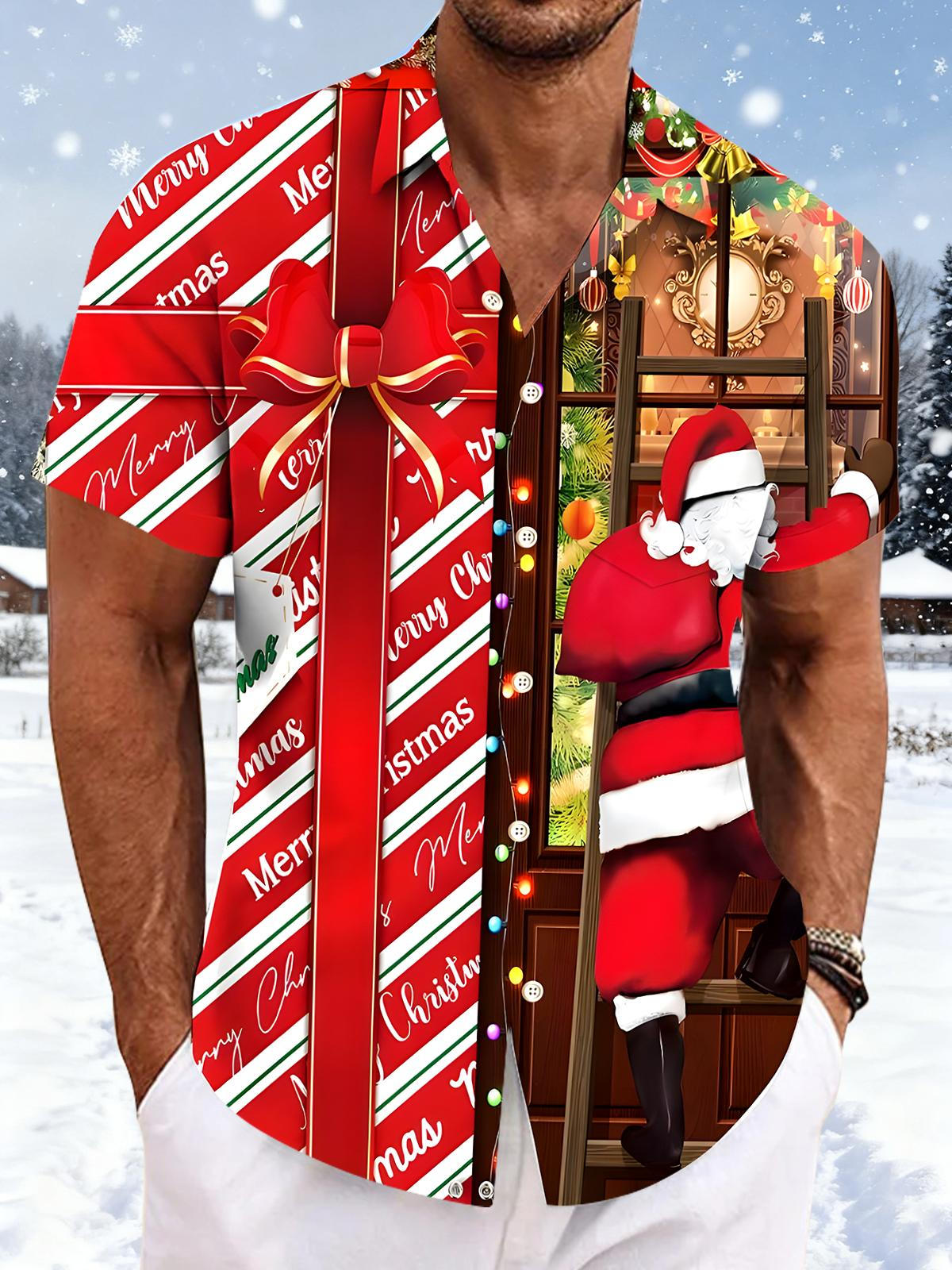 Christmas Santa Claus Gift Men's Pocket Short Sleeve Shirts