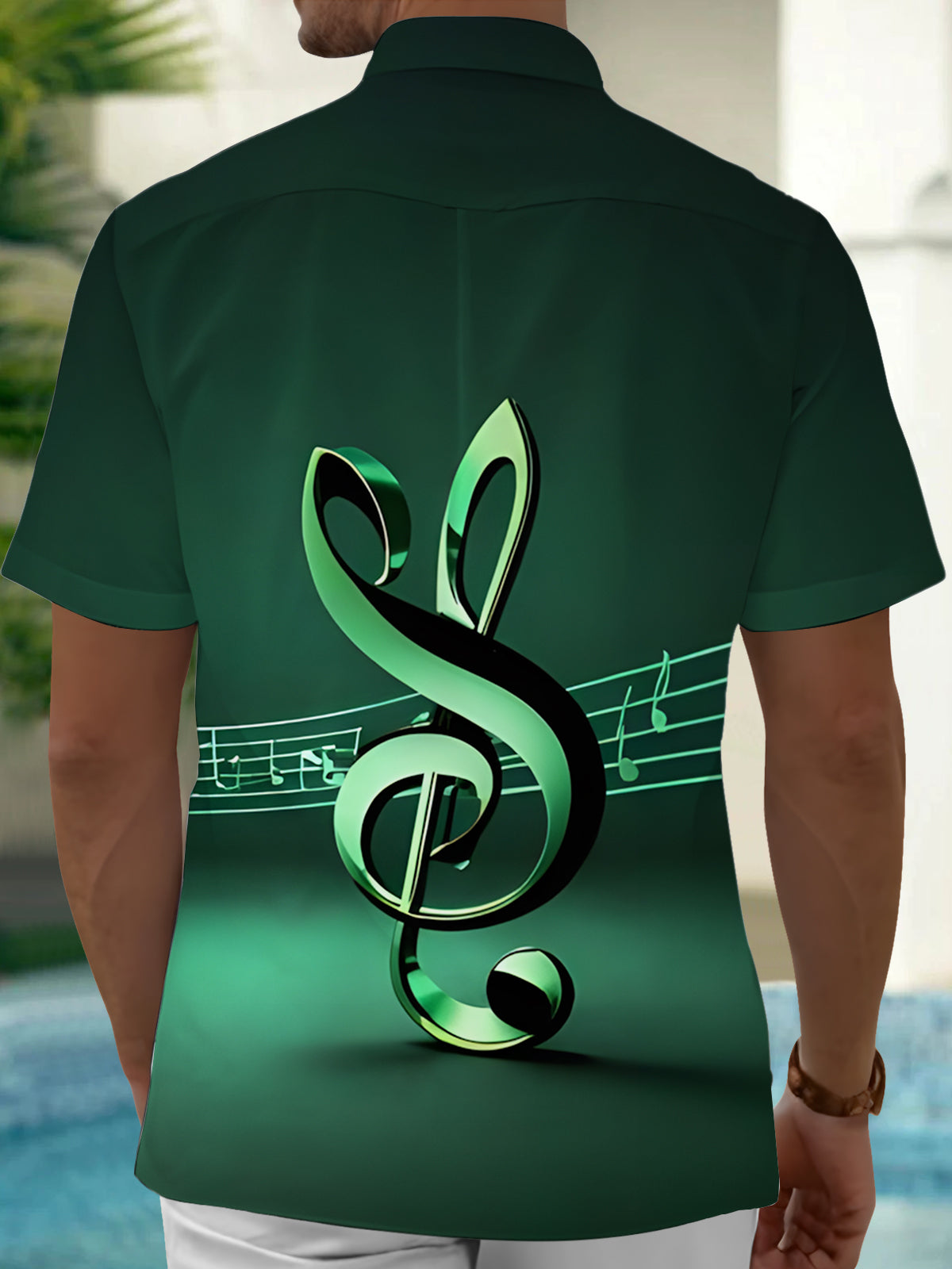 Musical Note Print Men's Pocket Short Sleeve Shirts