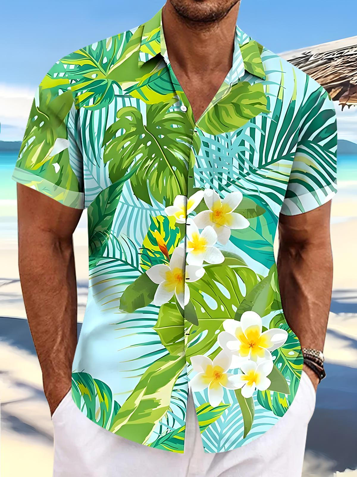 Floral Leaf Men's Pocket Short Sleeve Shirts