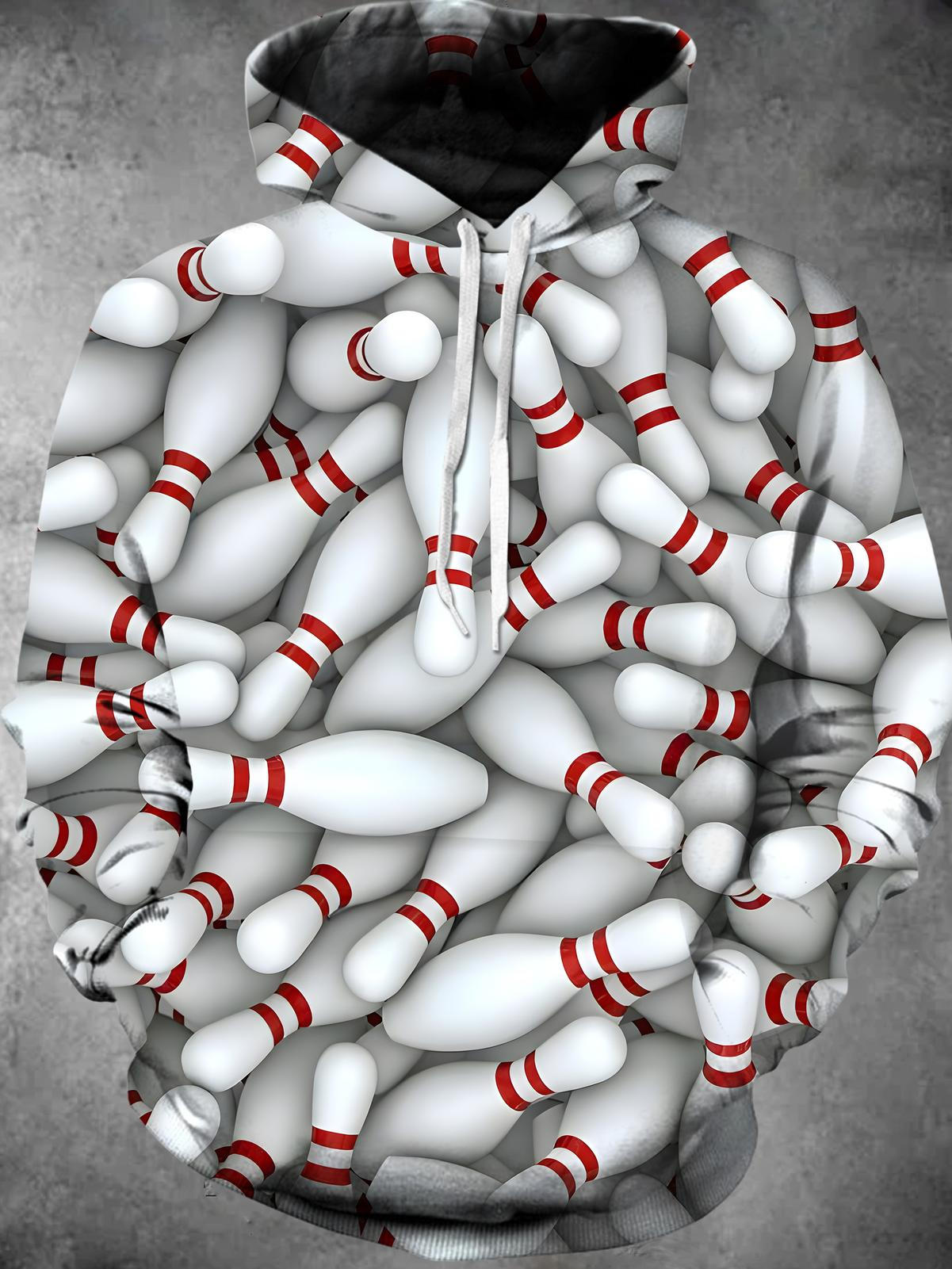 Bowling Print Long Sleeve Hooded Pocket Men's Top