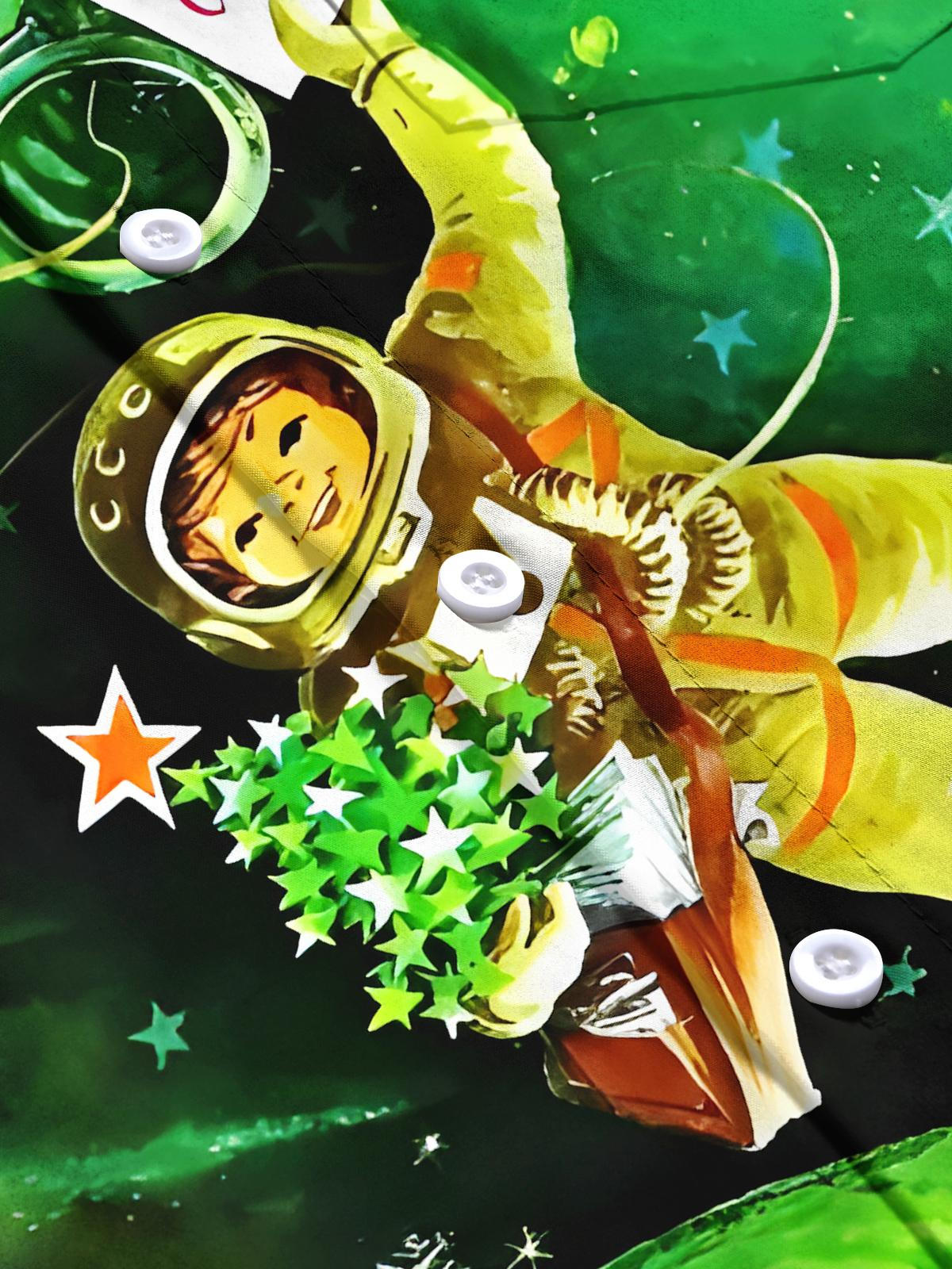 Fun Christmas Astronaut Xmas Men's Pocket Short Sleeve Shirts