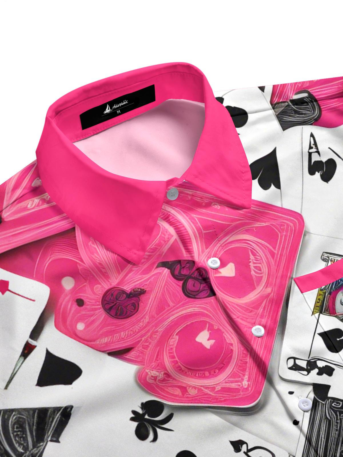 Poker Print Men's Pocket Long Sleeve Shirts