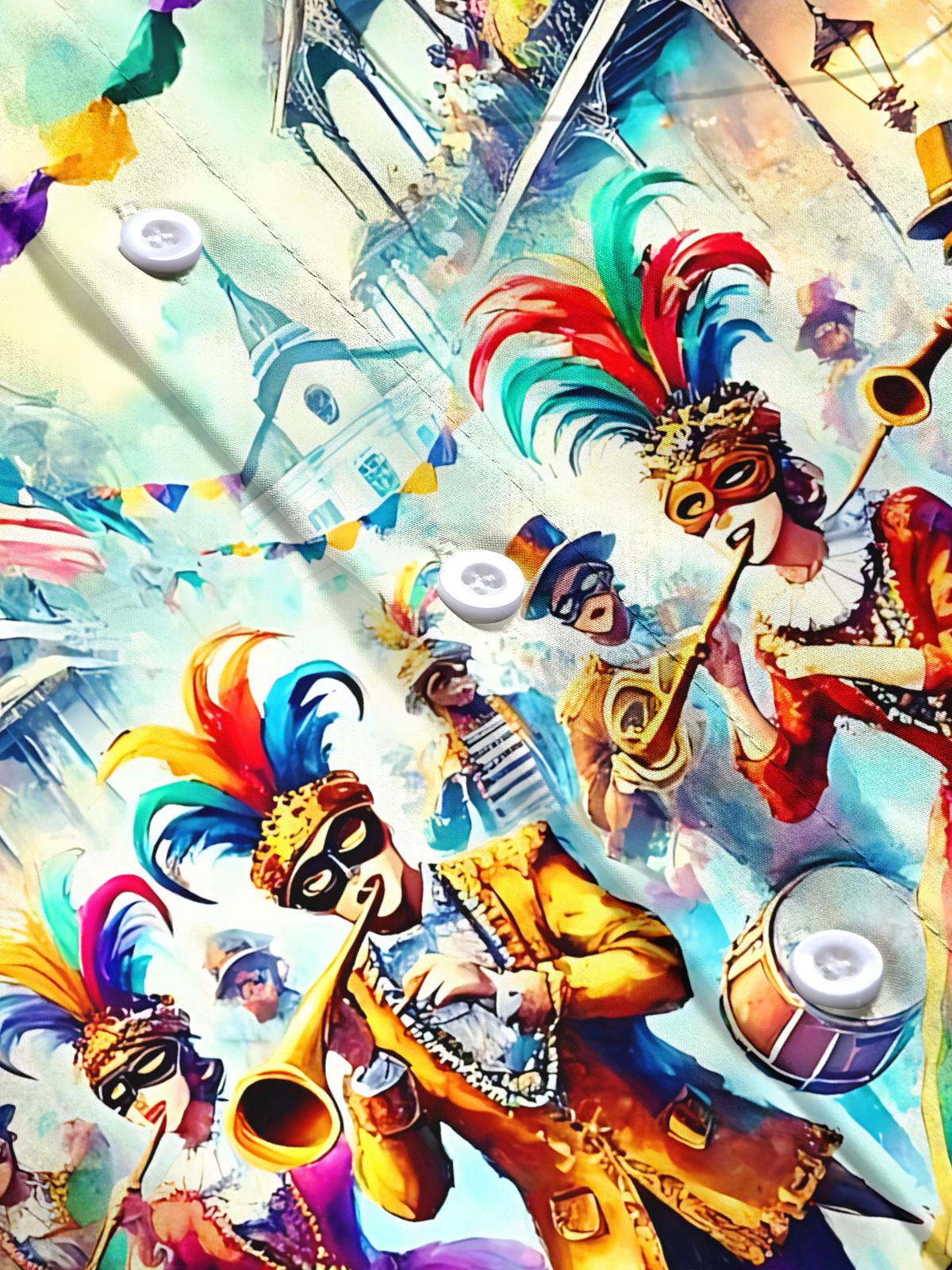 Mardi Gras Print Men's Pocket Short Sleeve Shirts