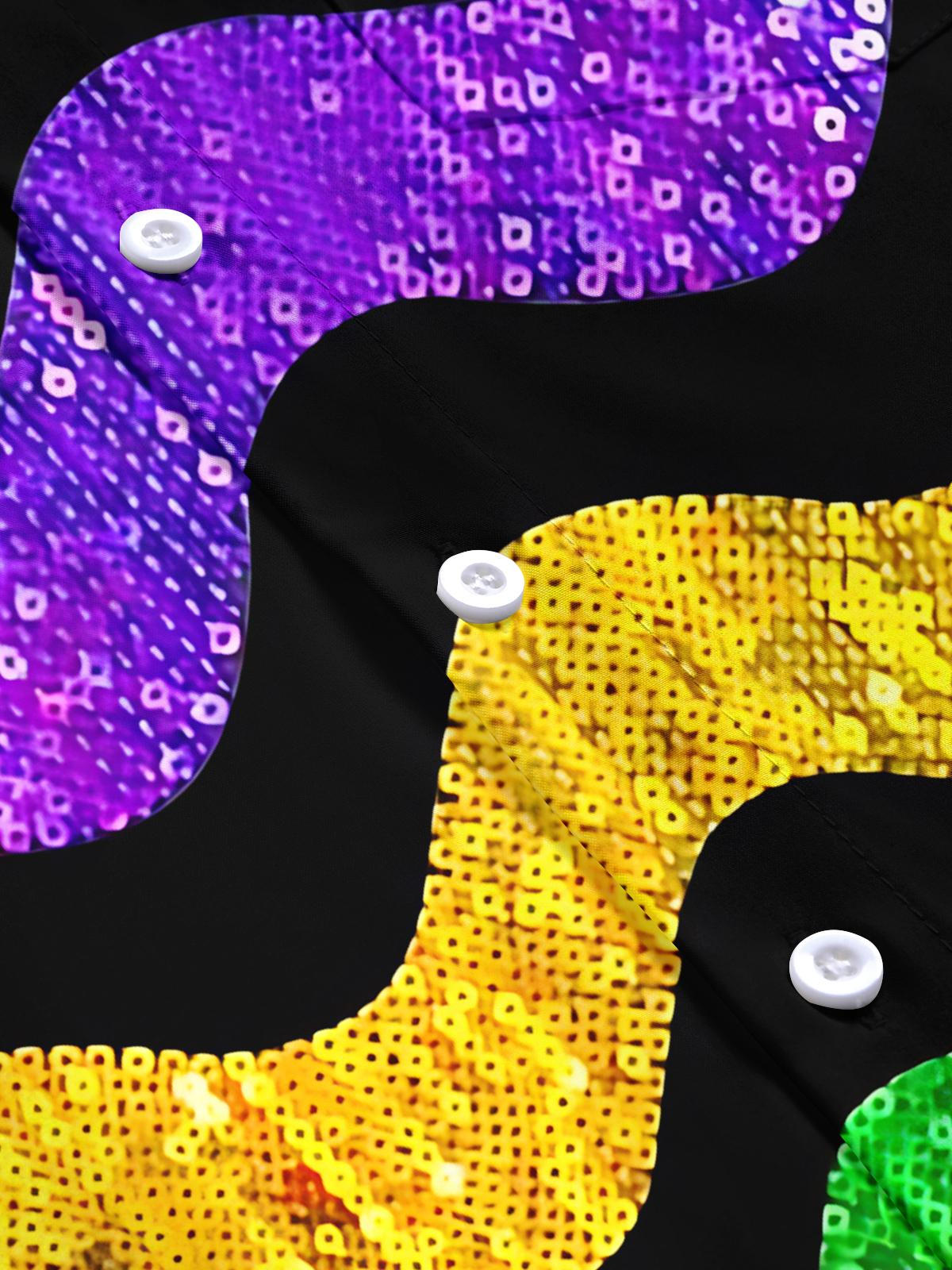 Mardi Gras Print Men's Pocket Short Sleeve Shirts