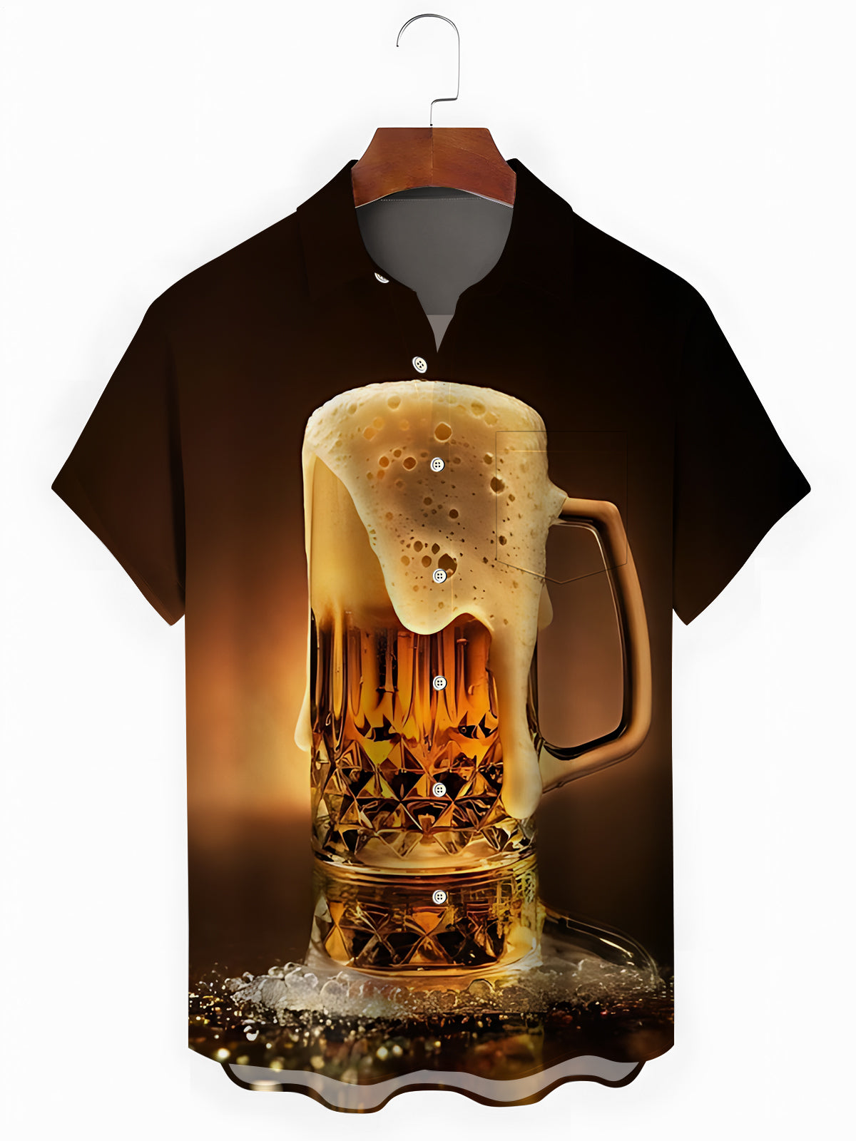 Beer Print Men's Pocket Short Sleeve Shirts