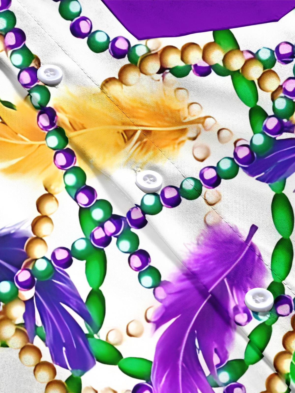 Mardi Gras Feather Print Men's Pocket Short Sleeve Shirts