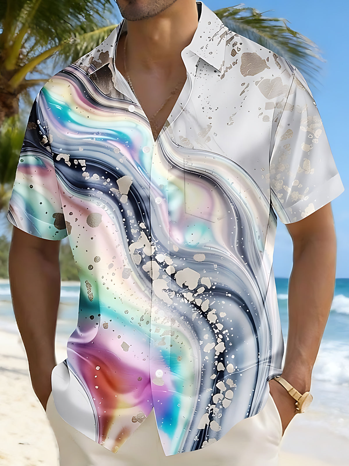 Abstract Gradient Print Men's Pocket Short Sleeve Shirts