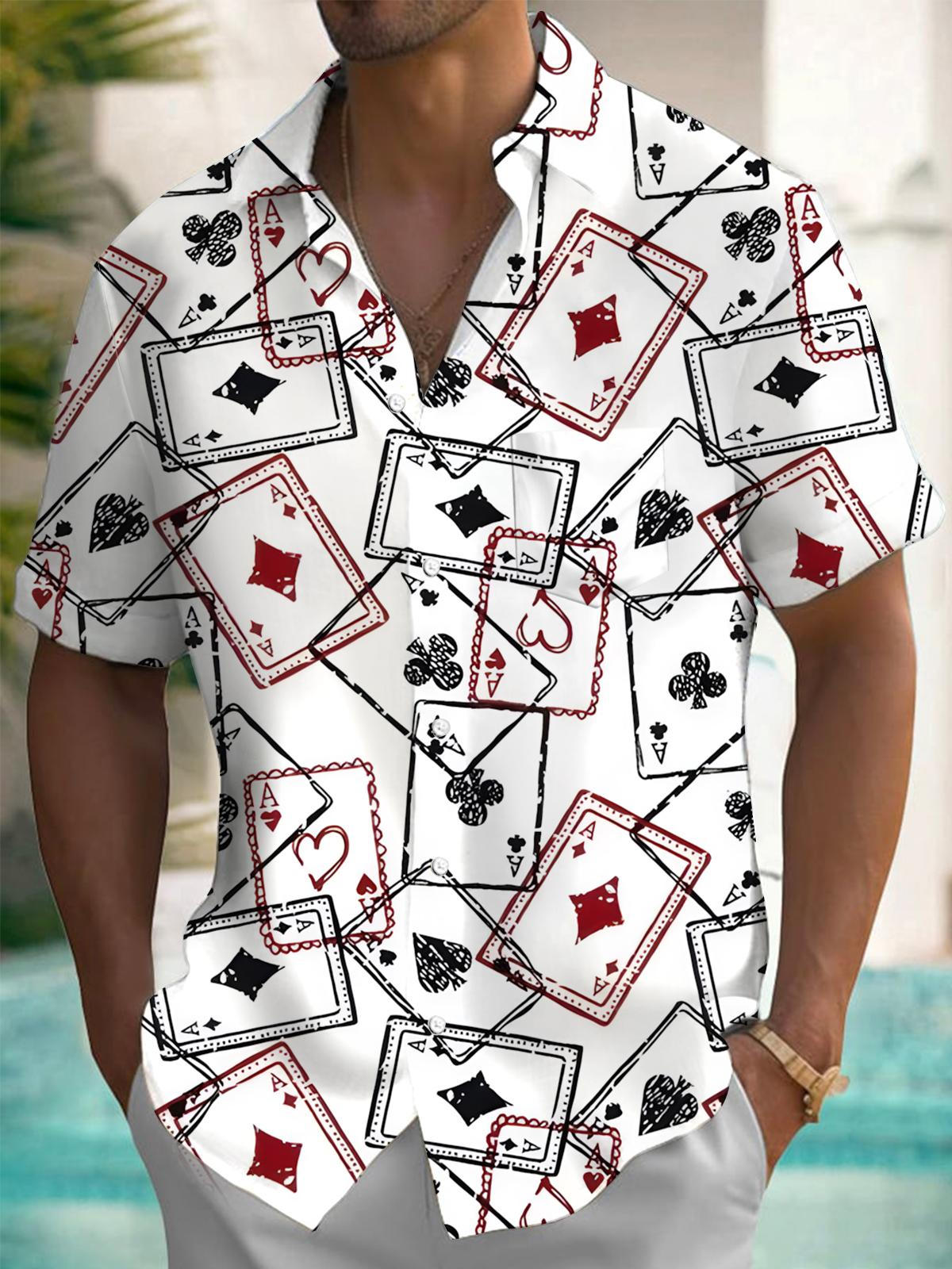 Poker Print Men's Pocket Short Sleeve Shirts