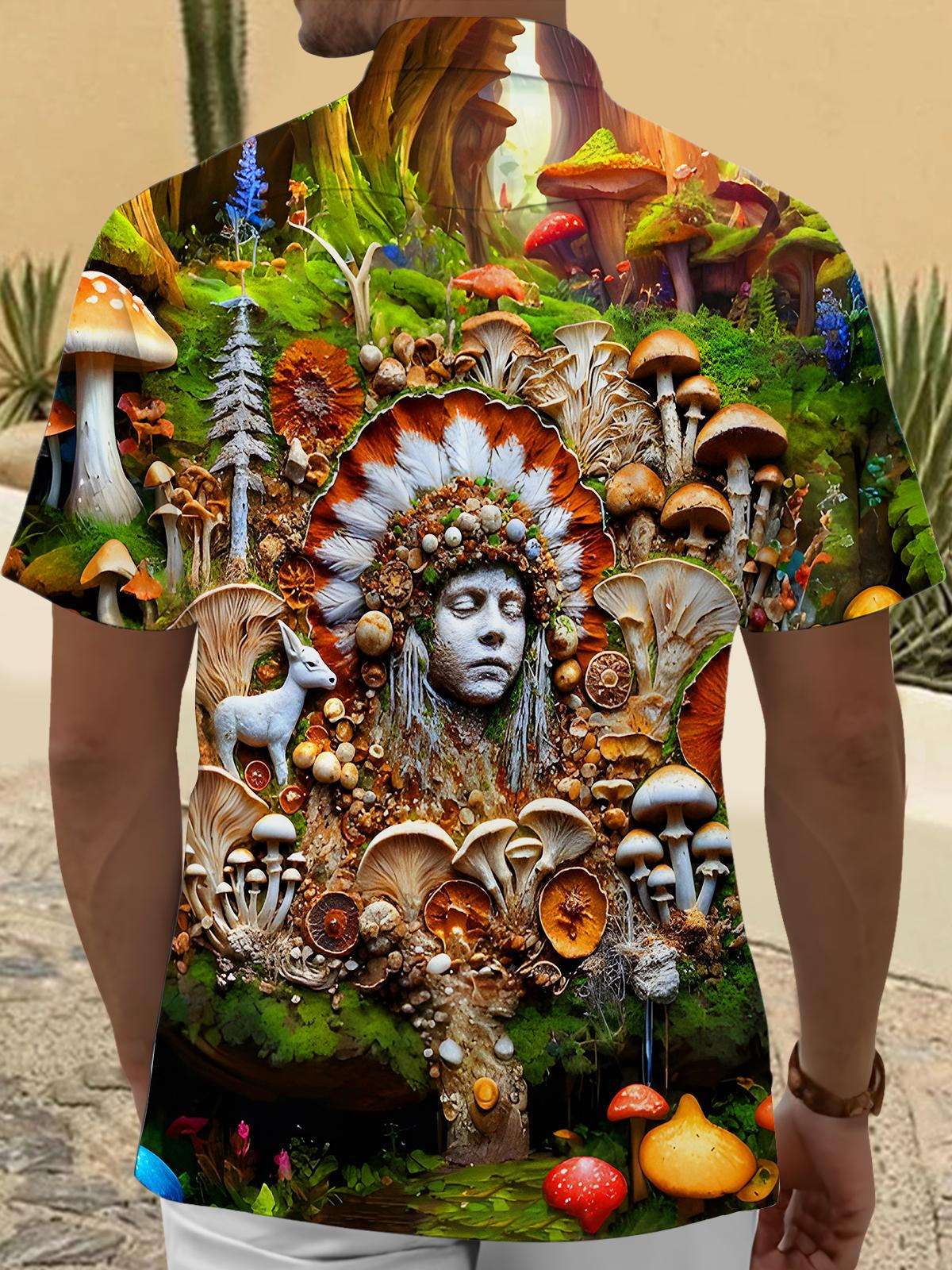 Psychedelic Tribe Mushrooms Men's Pocket Short Sleeve Shirts