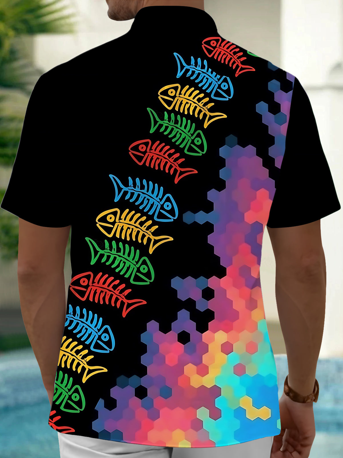 Fishbone Art Print Men's Pocket Short Sleeve Shirts