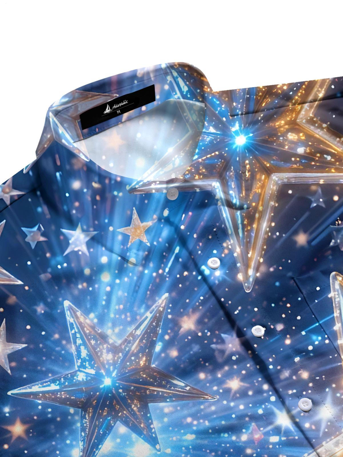 Sparkly Star Print Men's Pocket Long Sleeve Shirts