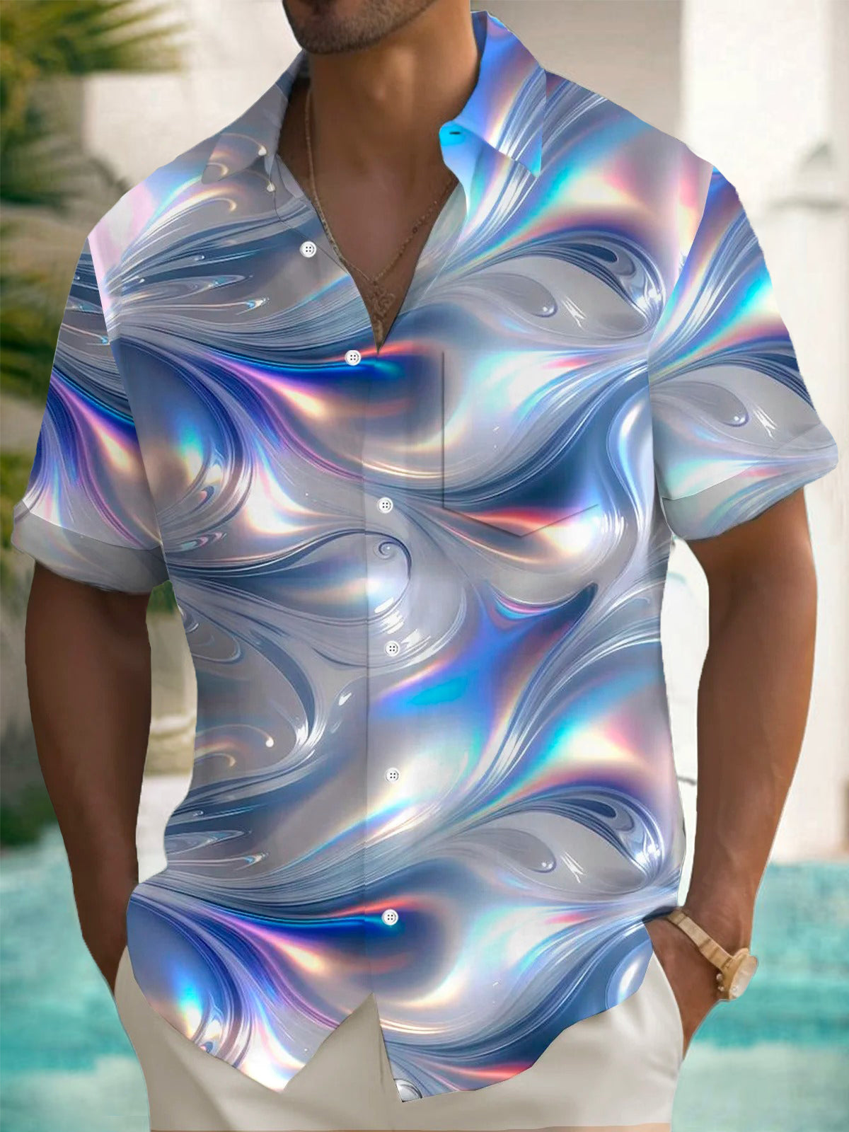 Abstract Gradient Print Men's Pocket Short Sleeve Shirts