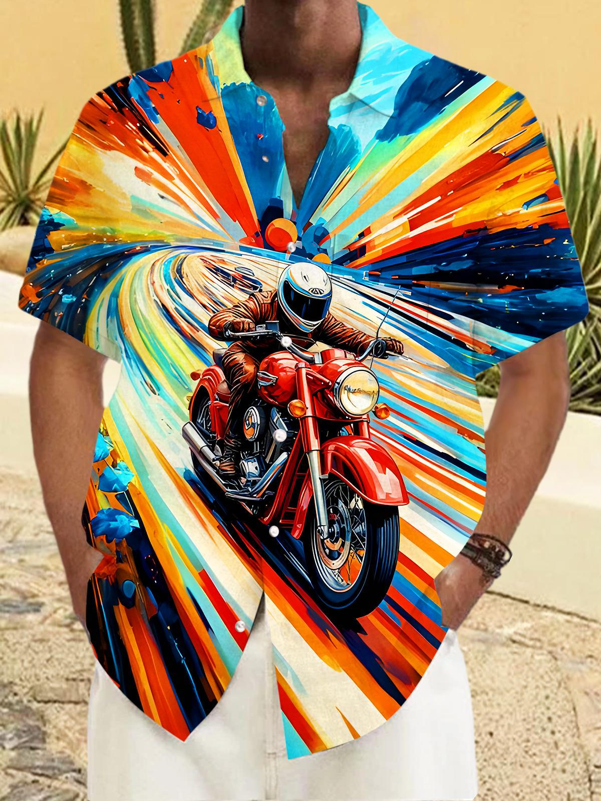 Fun Colorful Tie Dye Motorcycle Men's Pocket Short Sleeve Shirts