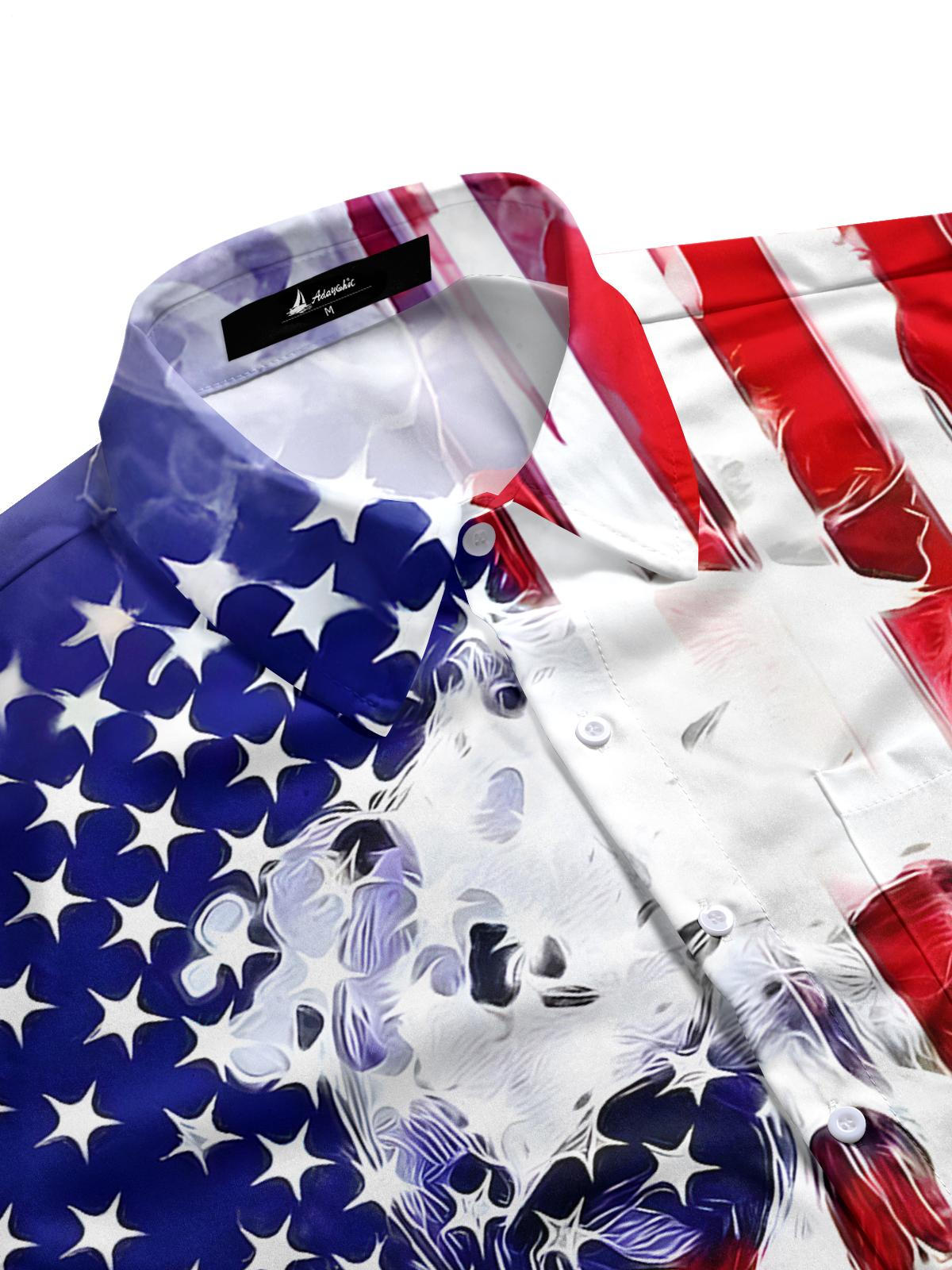 American Flag Skull Men's Pocket Short Sleeve Shirts