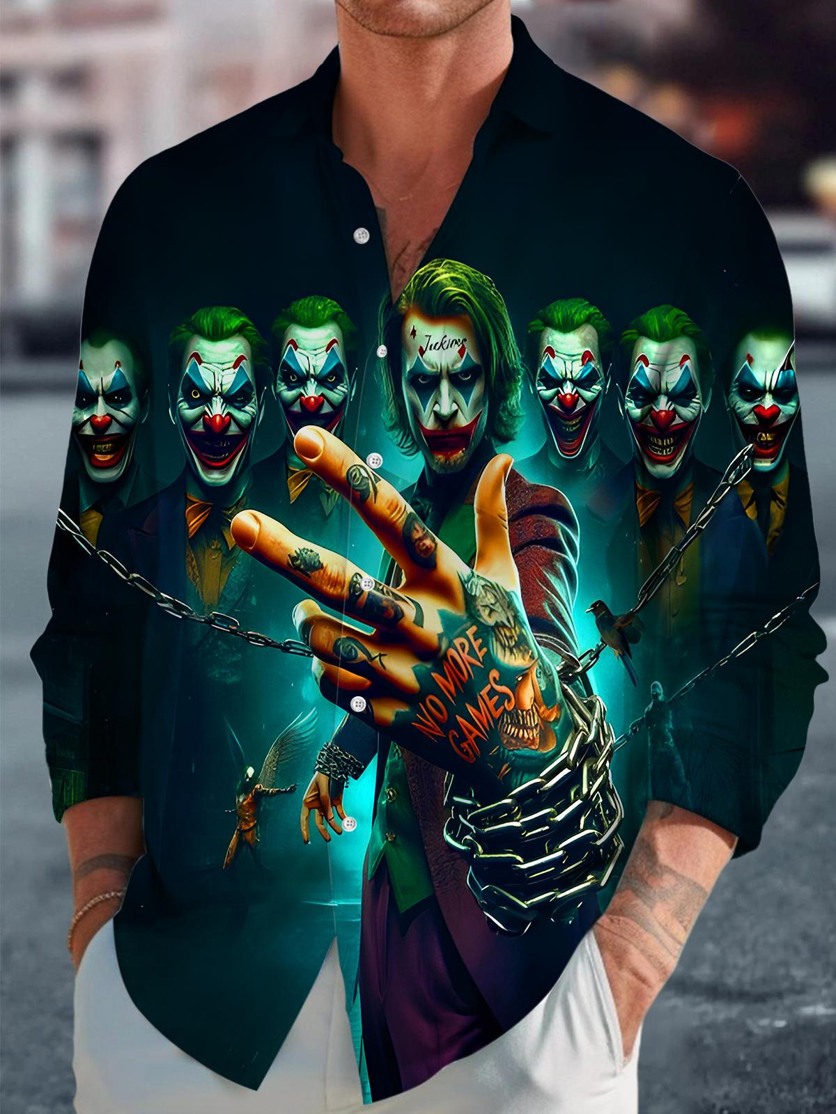 Funny Joker Halloween Men's Pocket Long Sleeve Shirts