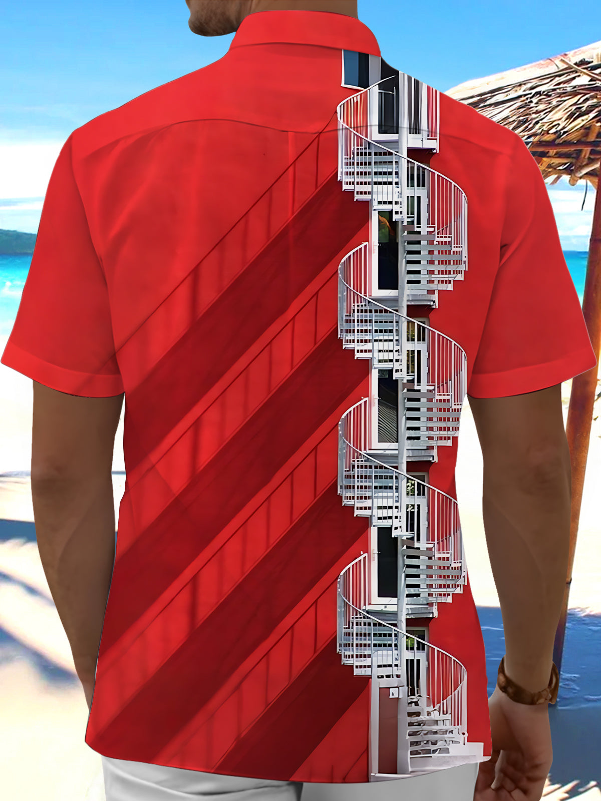 Stairway Print Men's Pocket Short Sleeve Shirts