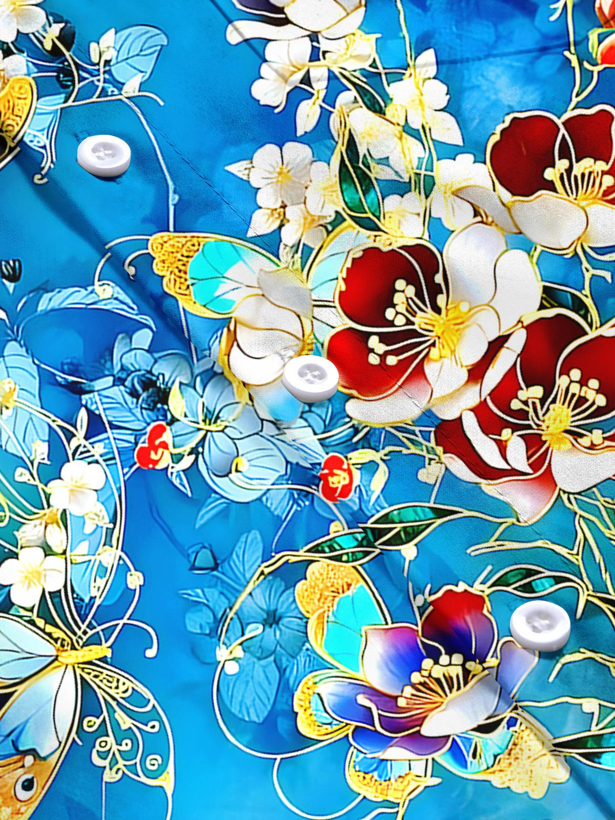 Floral Butterfly Men's Pocket Short Sleeve Shirts