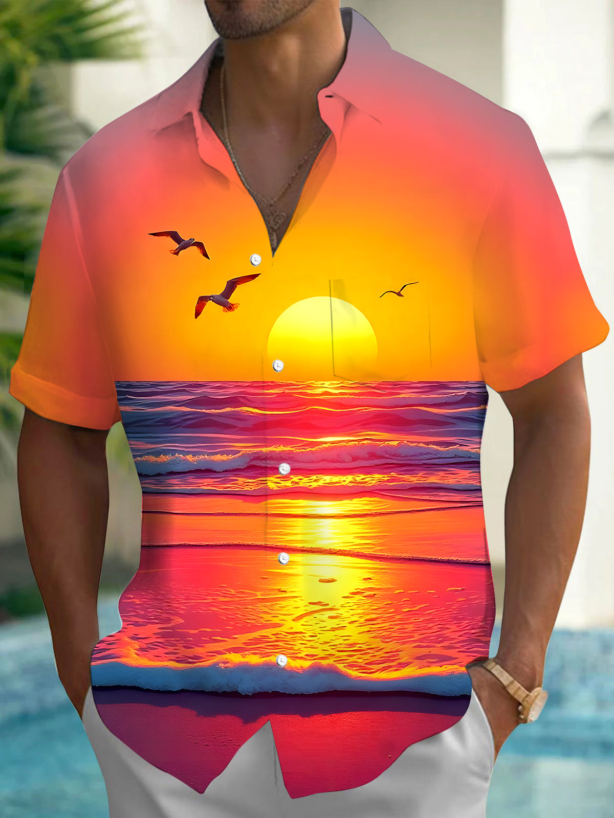 Hawaiian Sunset Men's Pocket Short Sleeve Shirts