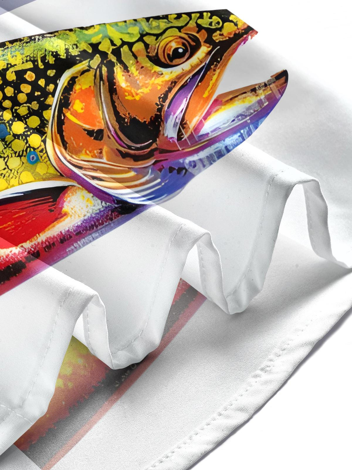 Fish Print Men's Pocket Short Sleeve Shirts