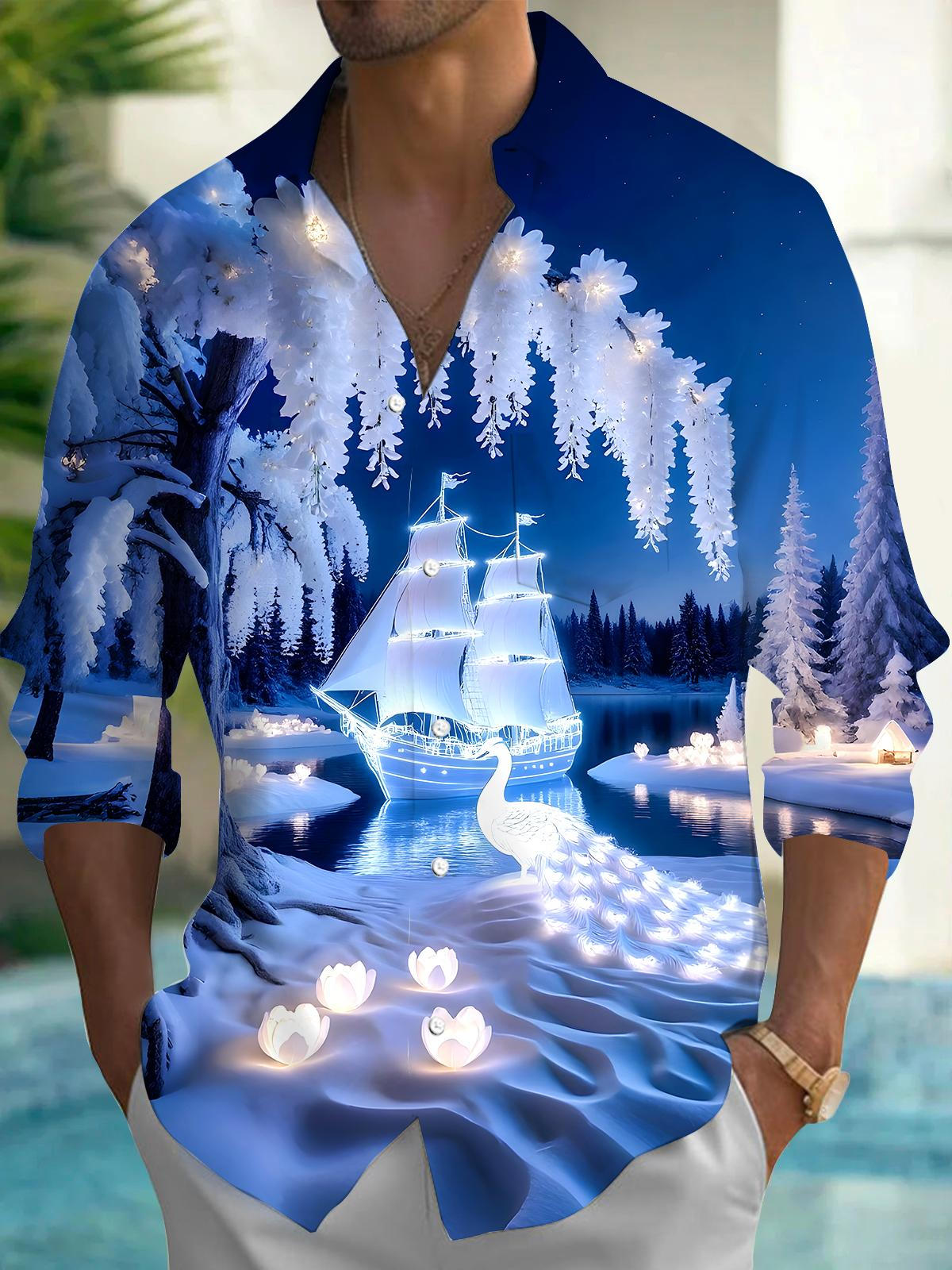 Peacock Men's Pocket Long Sleeve Shirts