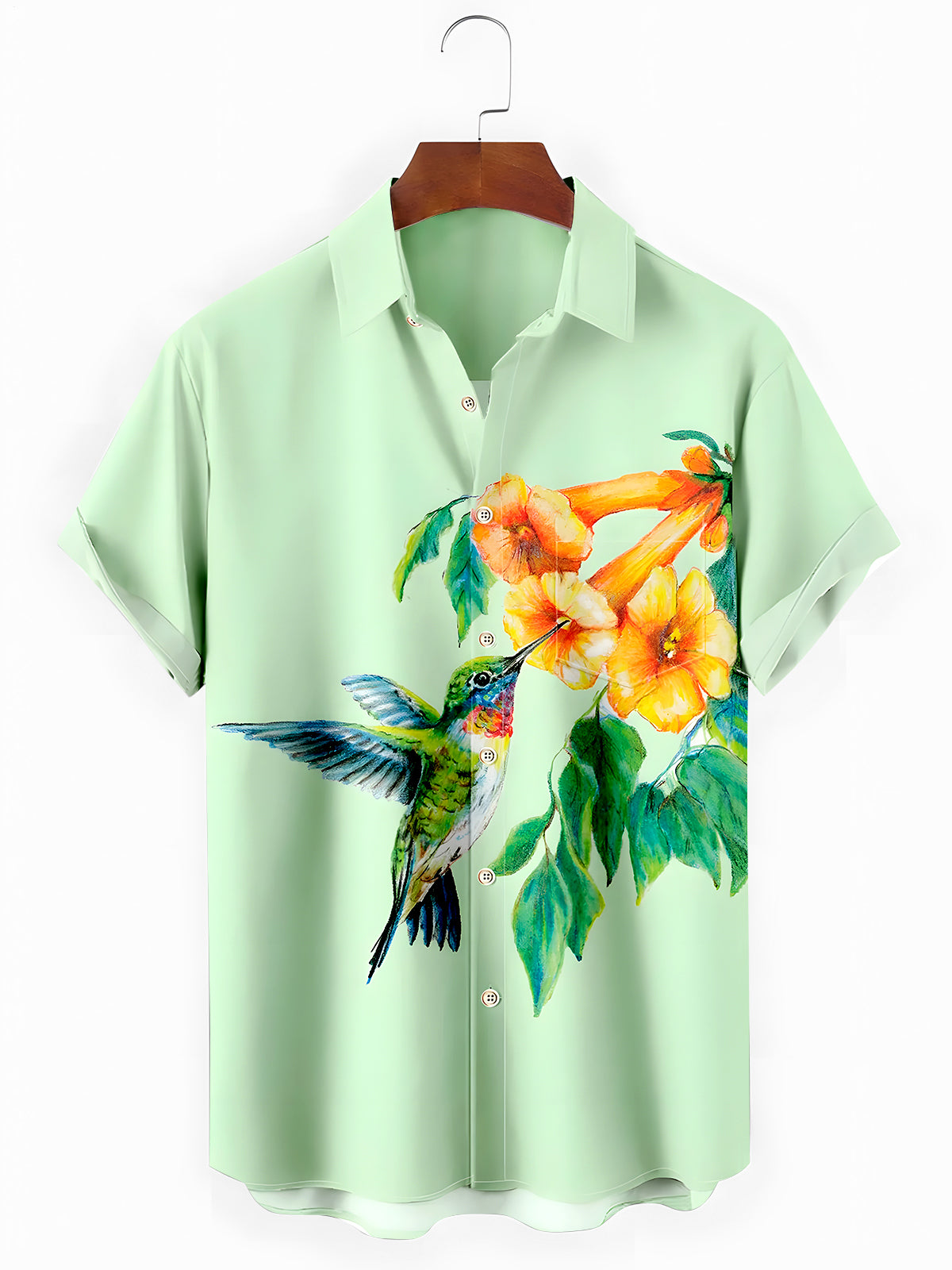 Bird Floral Men's Pocket Short Sleeve Shirts