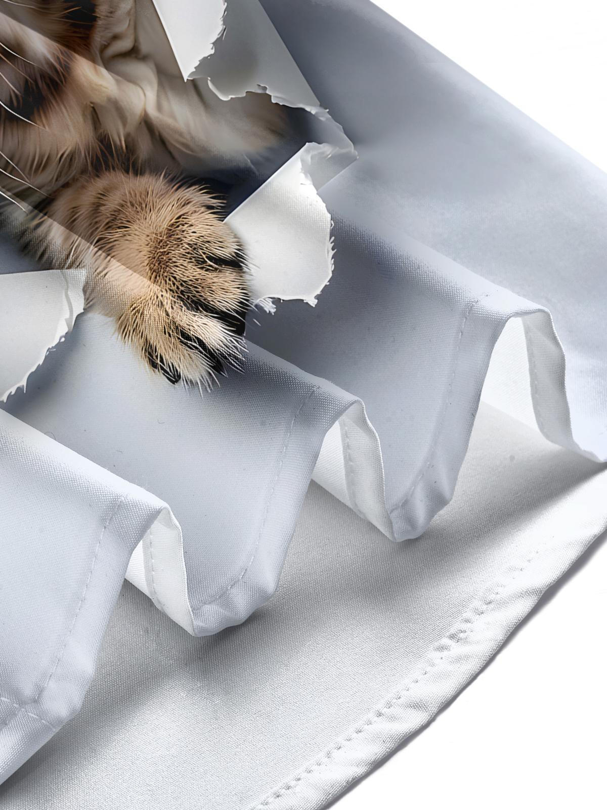 Cat Print Men's Pocket Short Sleeve Shirts