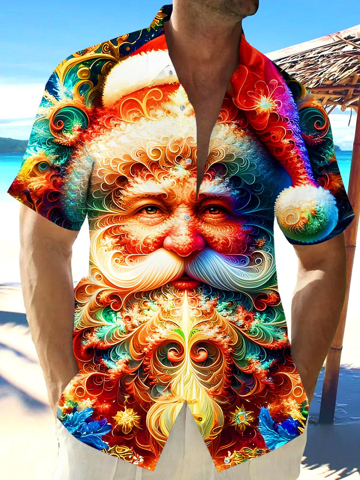 Funny Santa Claus Swirl Xmas Men's Pocket Short Sleeve Shirts