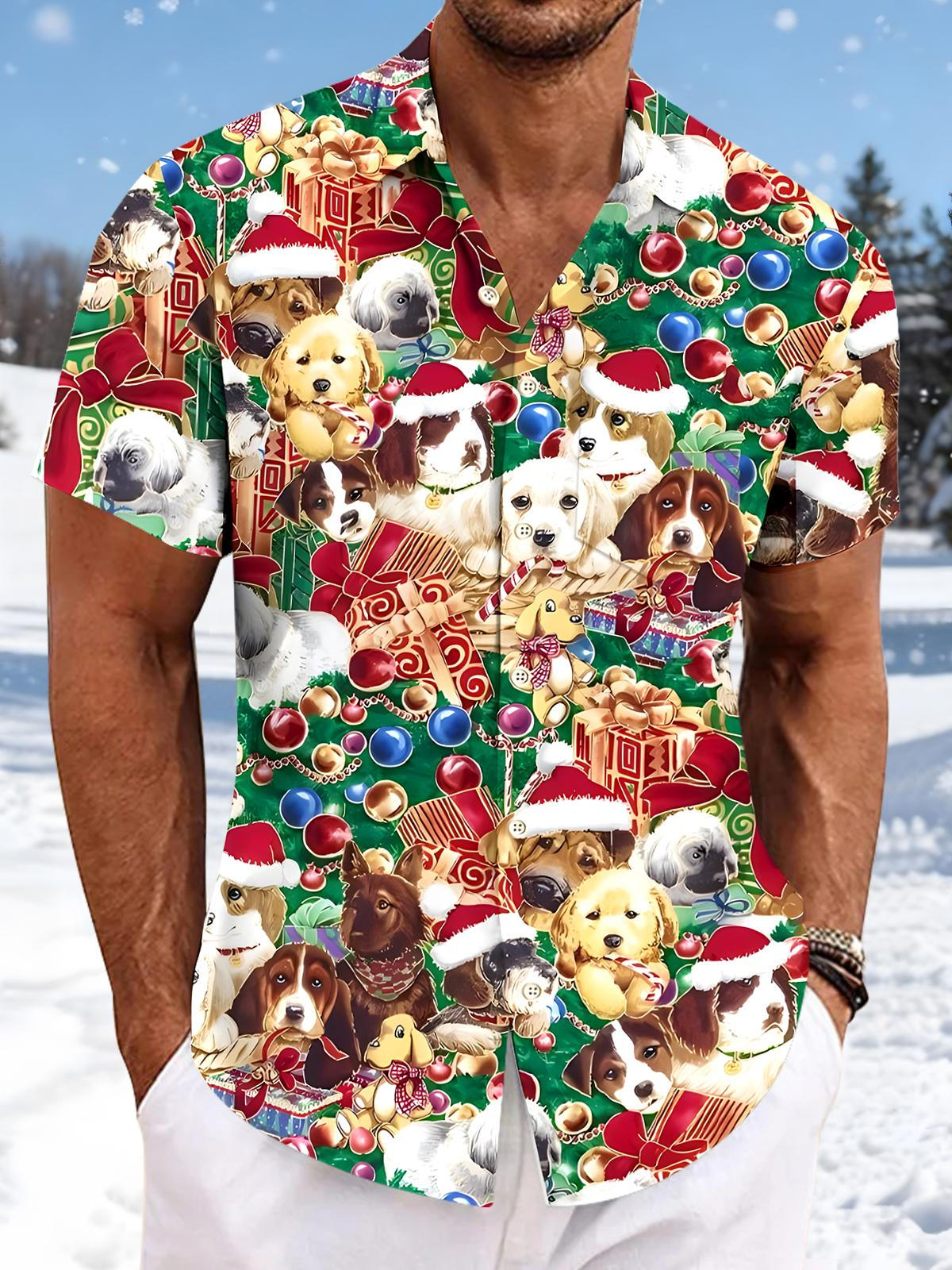 Christmas Dog Men's Pocket Short Sleeve Shirts