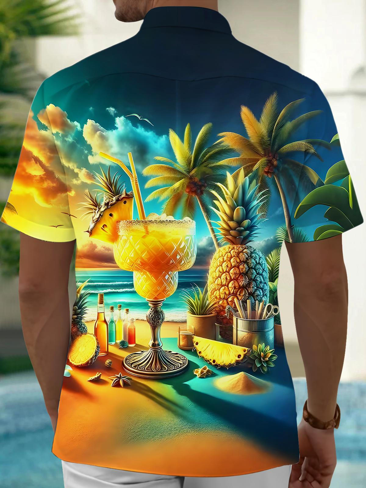 Hawaiian Cocktail Pineapple Men's Pocket Short Sleeve Shirts