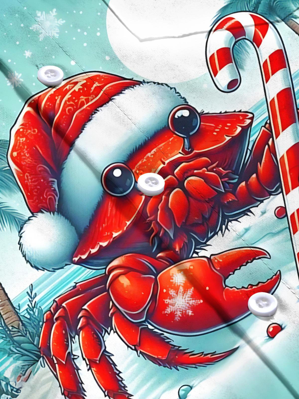Christmas Crab Print Men's Pocket Short Sleeve Shirts