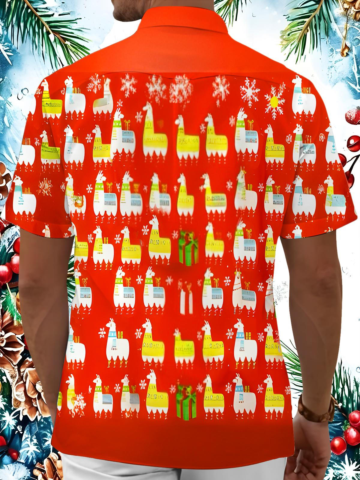 Fun Christmas Alpaca Xmas Men's Pocket Short Sleeve Shirts