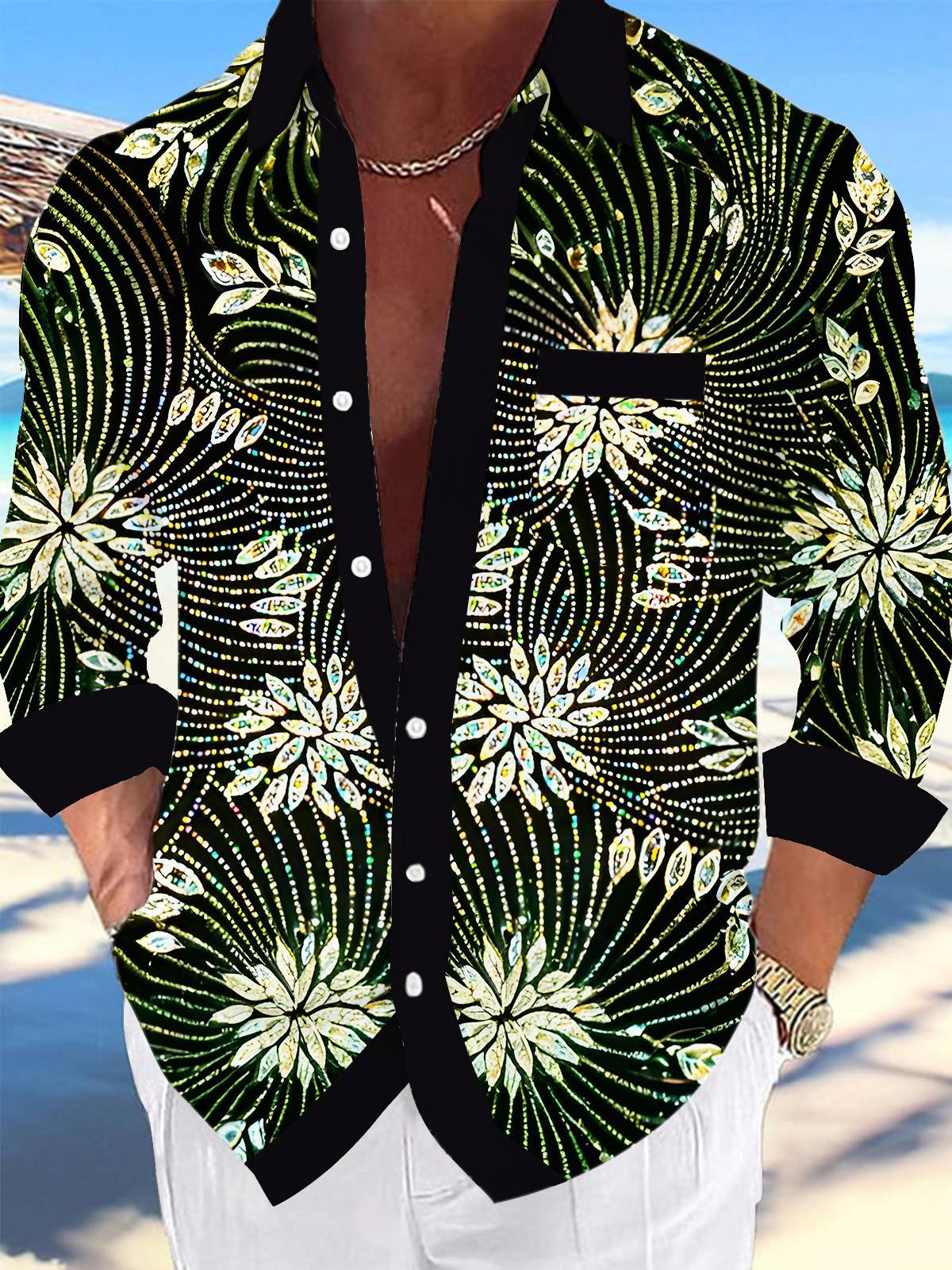 Sparkling Floral Men's Pocket Long Sleeve Shirts