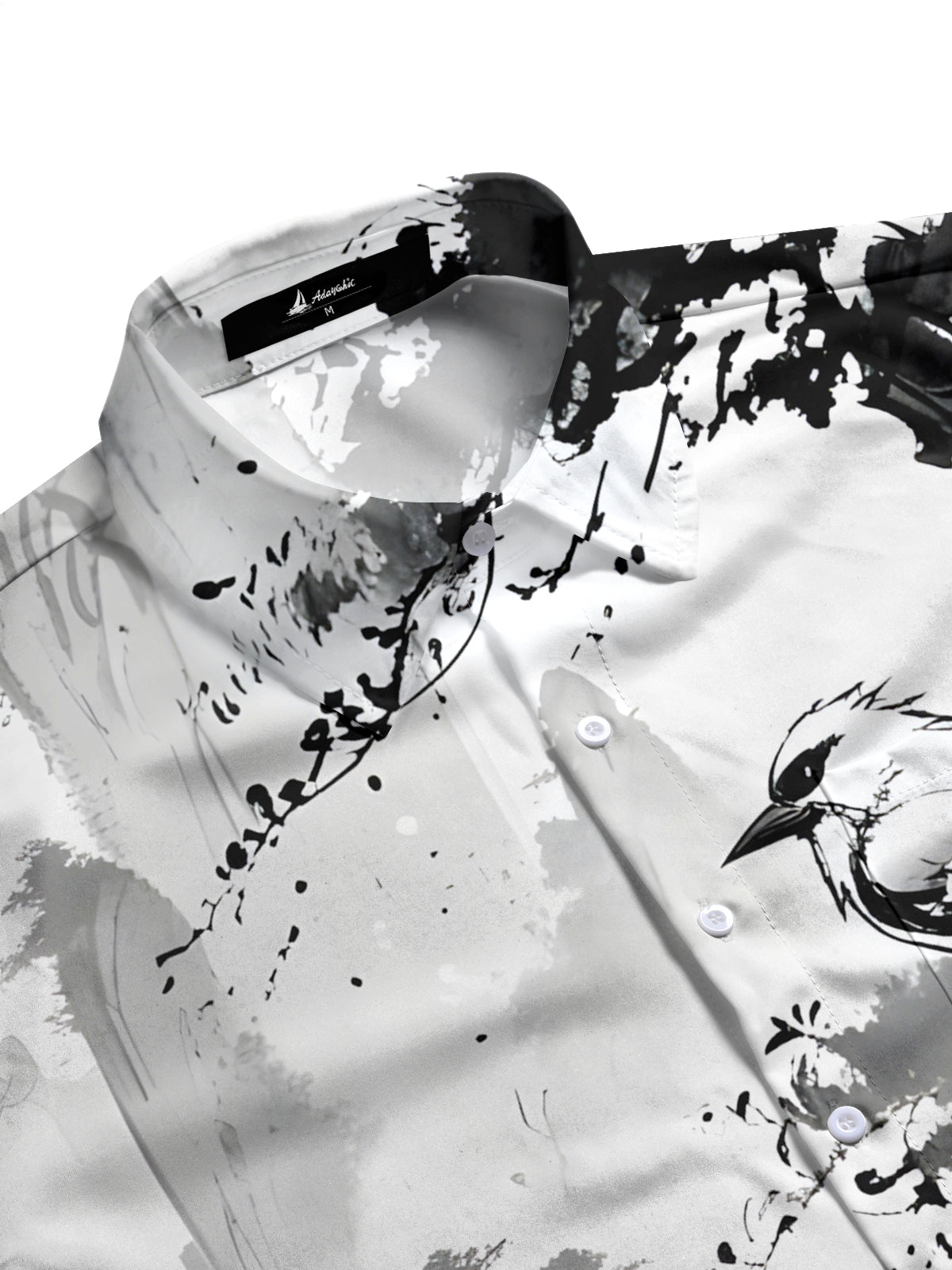 Plant Bird Ink Painting Art Print Men's Pocket Short Sleeve Shirts