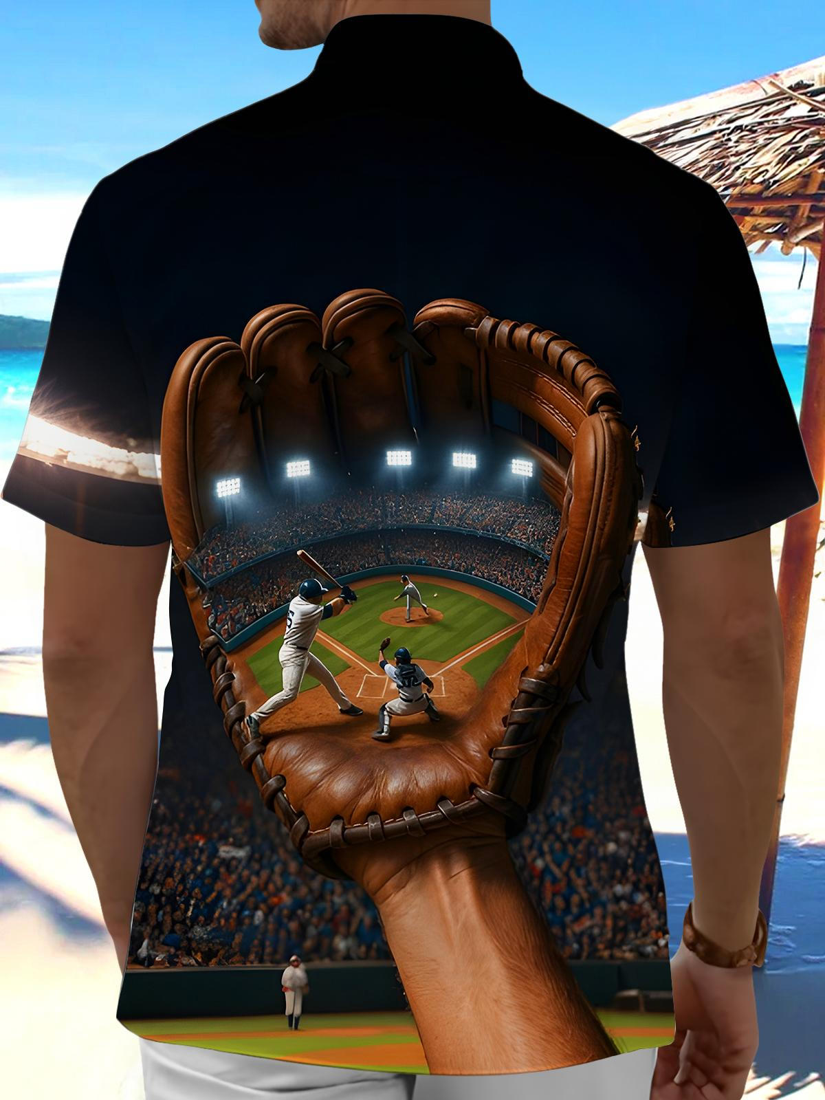 Fun Baseball Field Men's Pocket Short Sleeve Shirts